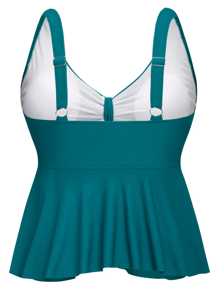 Knotted Front Ruffles Adjustable Straps Tankini Top - Image 8