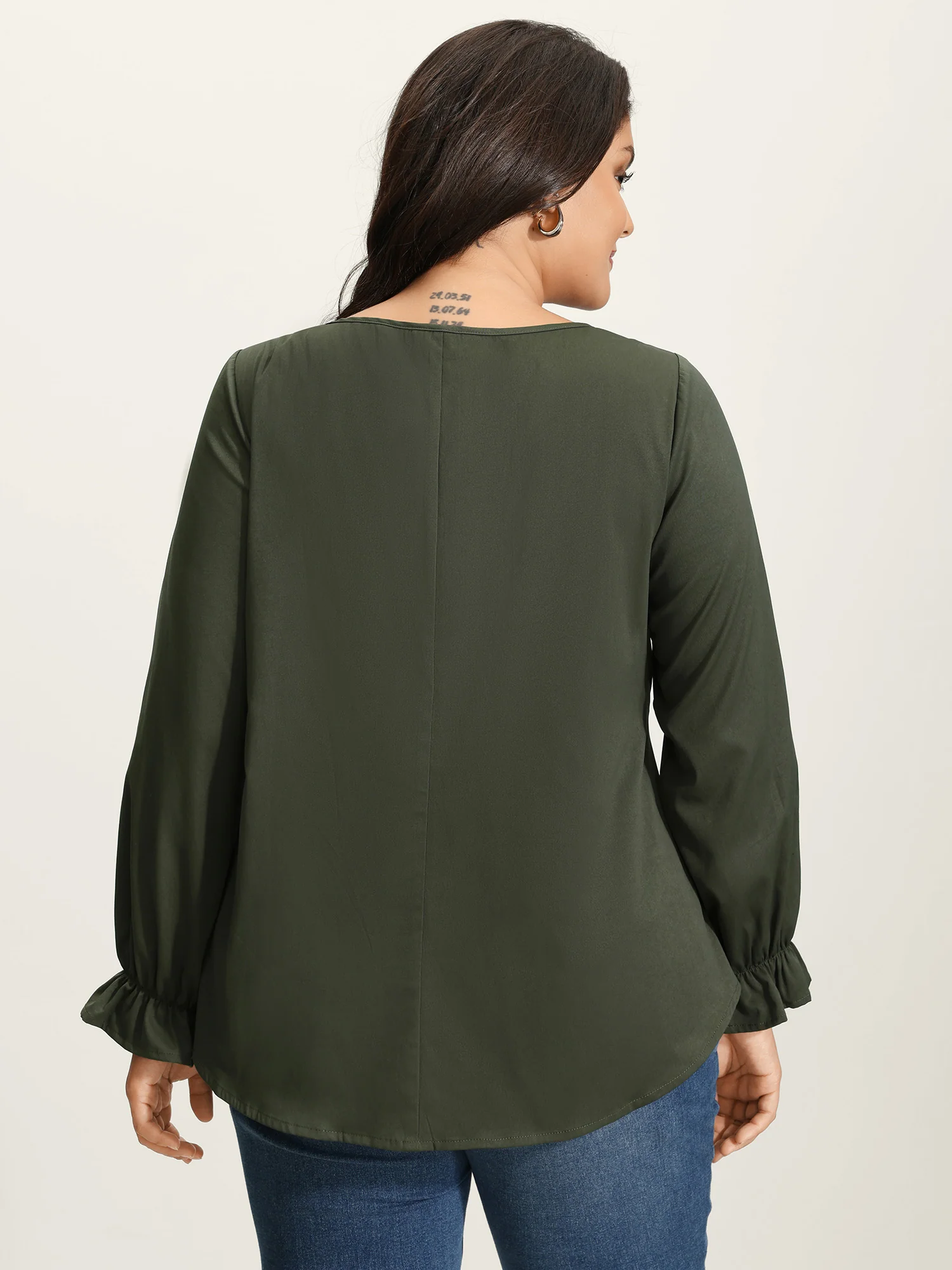 Knotted-Front Stretch Cuff Sleeve Blouse - Image 4
