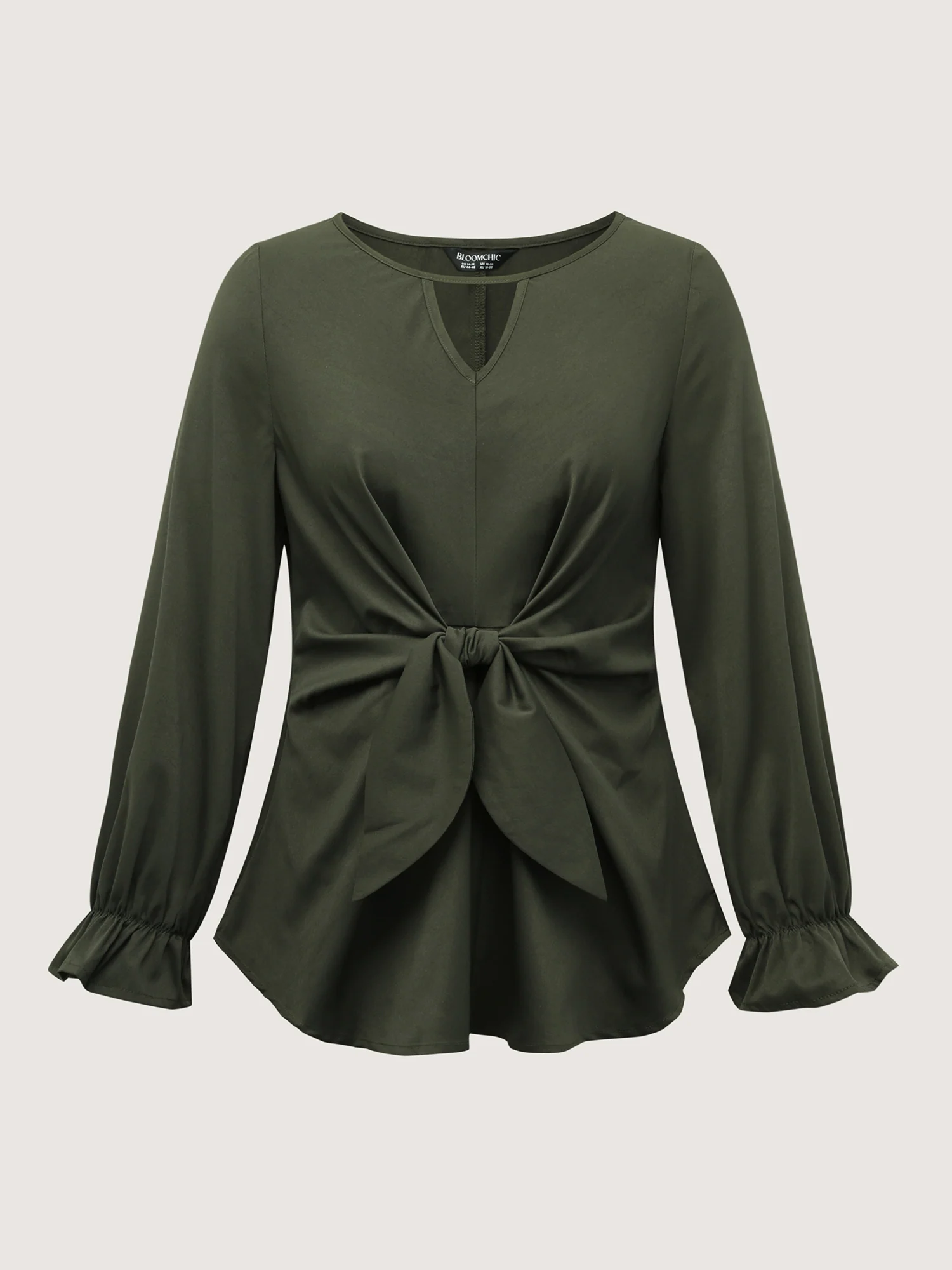 Knotted-Front Stretch Cuff Sleeve Blouse - Image 8
