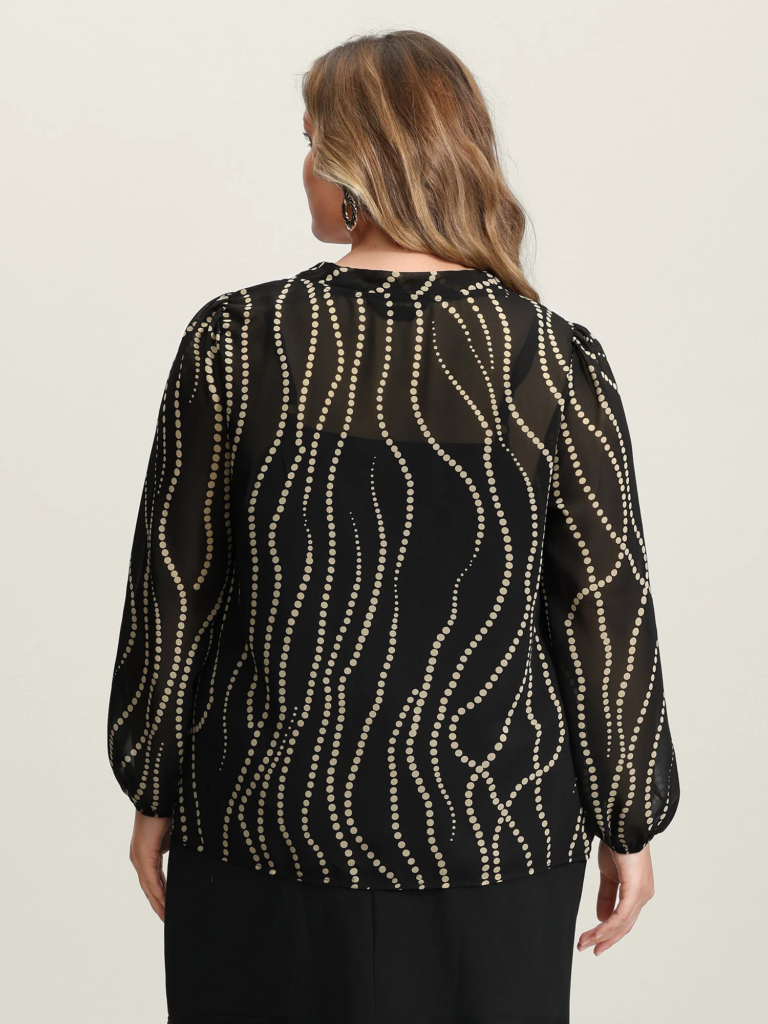 Knotted Neckline Chiffon Print Blouse - Image 4