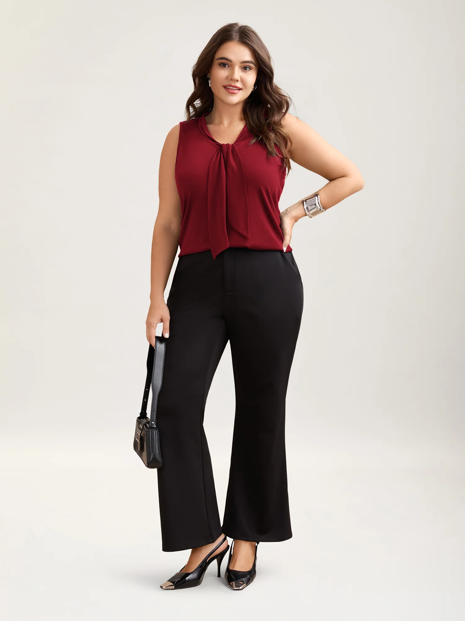 Knotted Neckline Fitted Sleeveless Blouse - Image 14