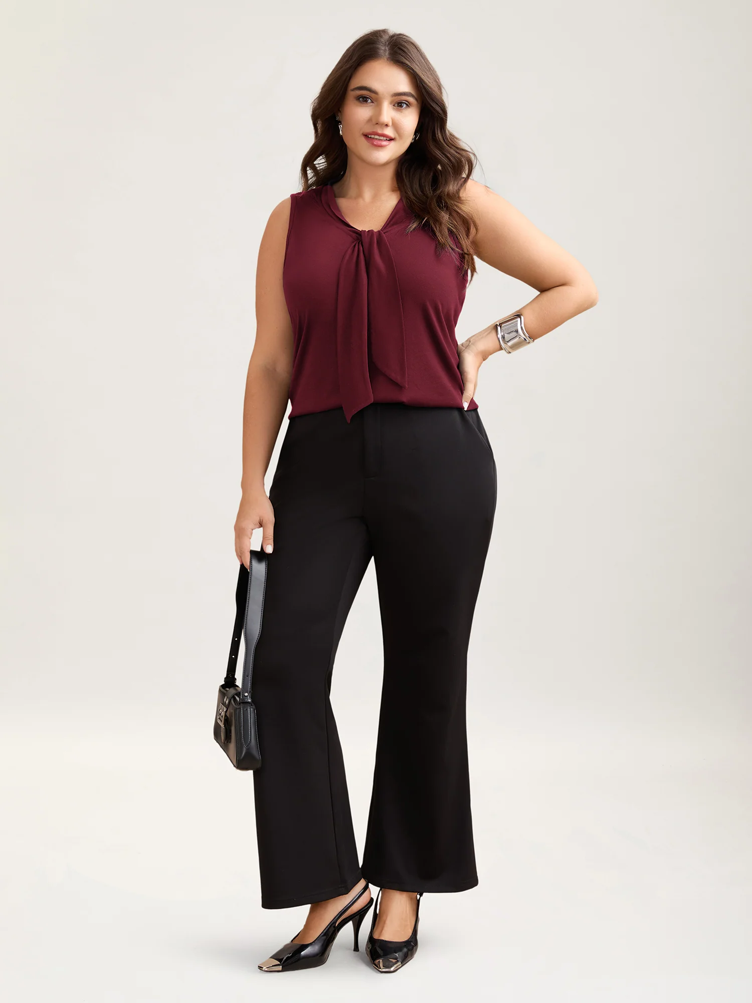 Knotted Neckline Fitted Sleeveless Blouse - Image 26