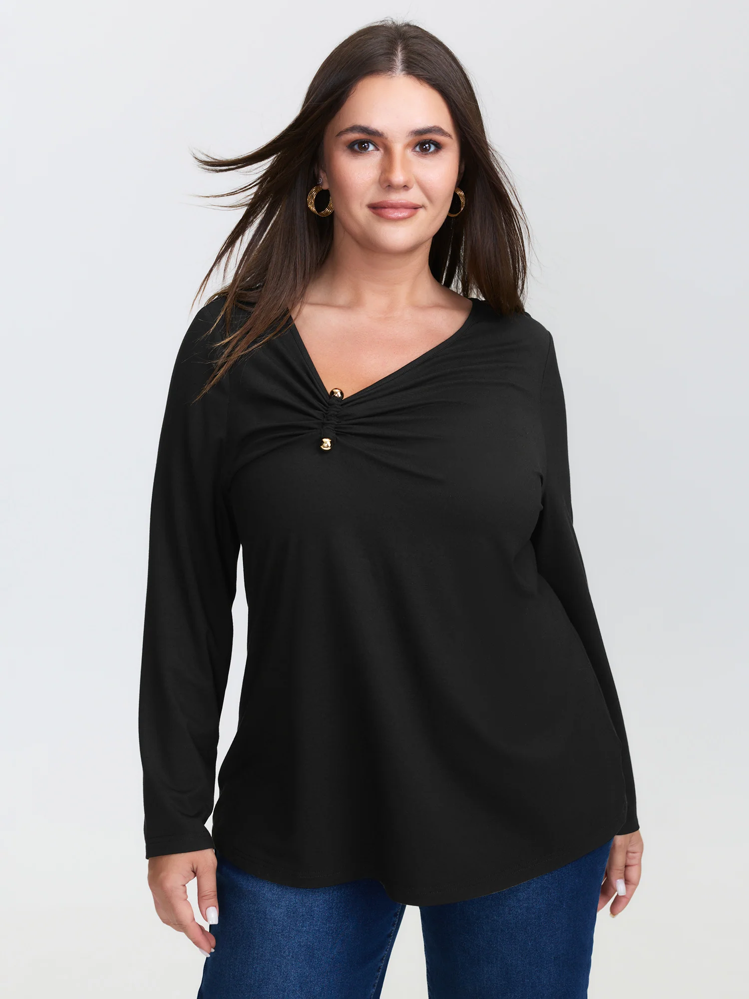 Knotted Side Neckline Stretchy Knit Top