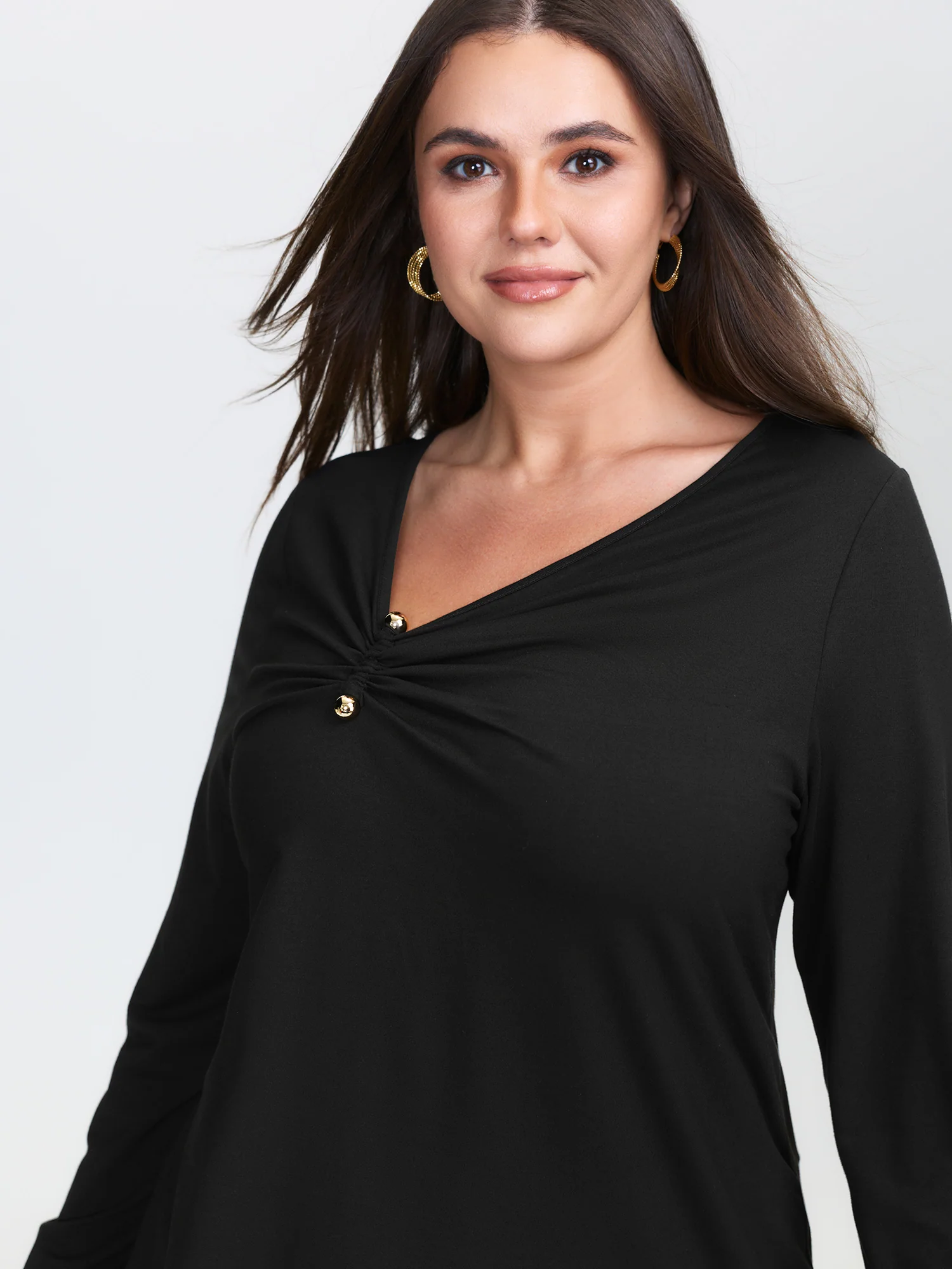 Knotted Side Neckline Stretchy Knit Top - Image 3