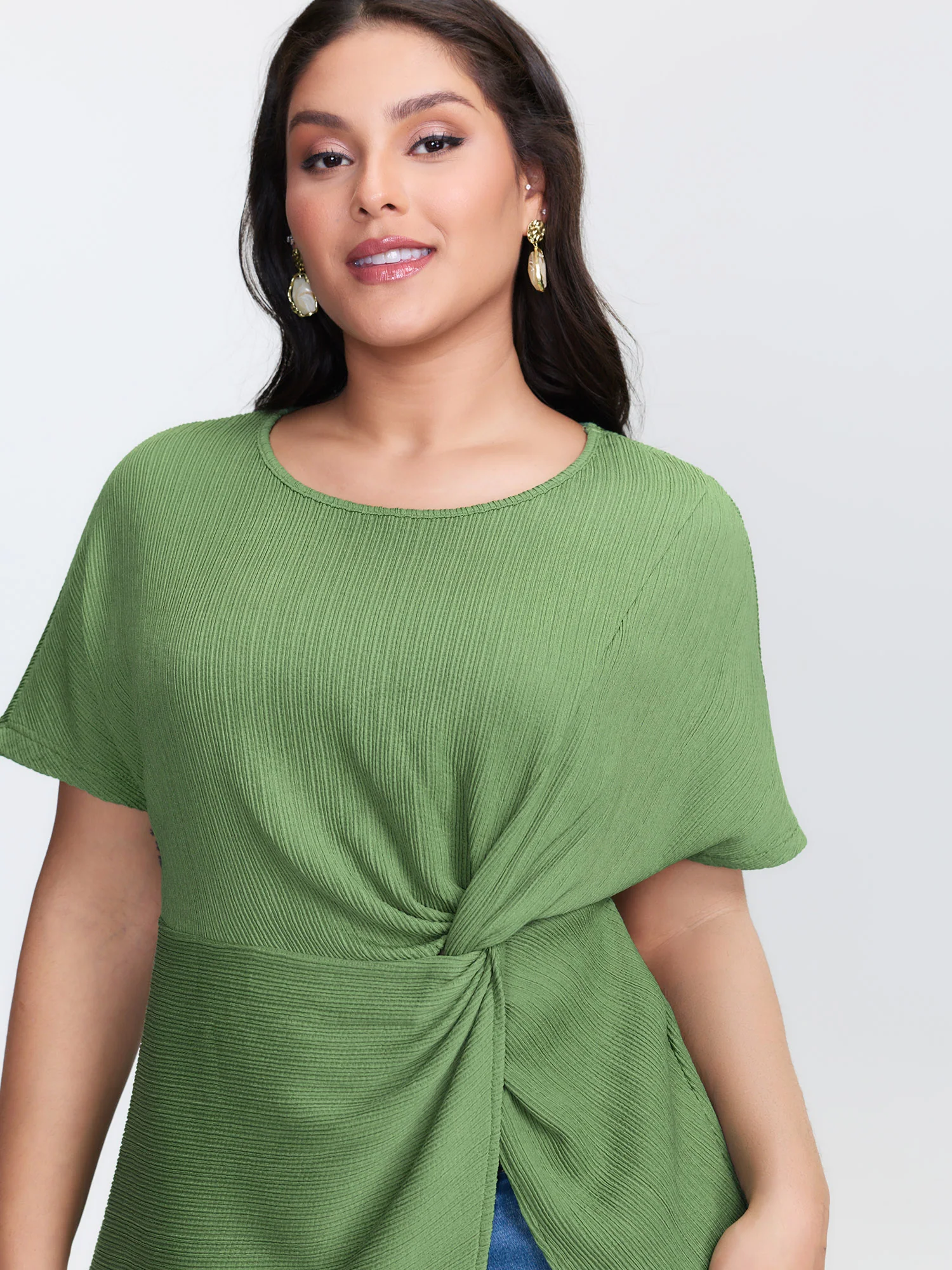 Knotted Side Waist Slit T-Shirt - Image 2