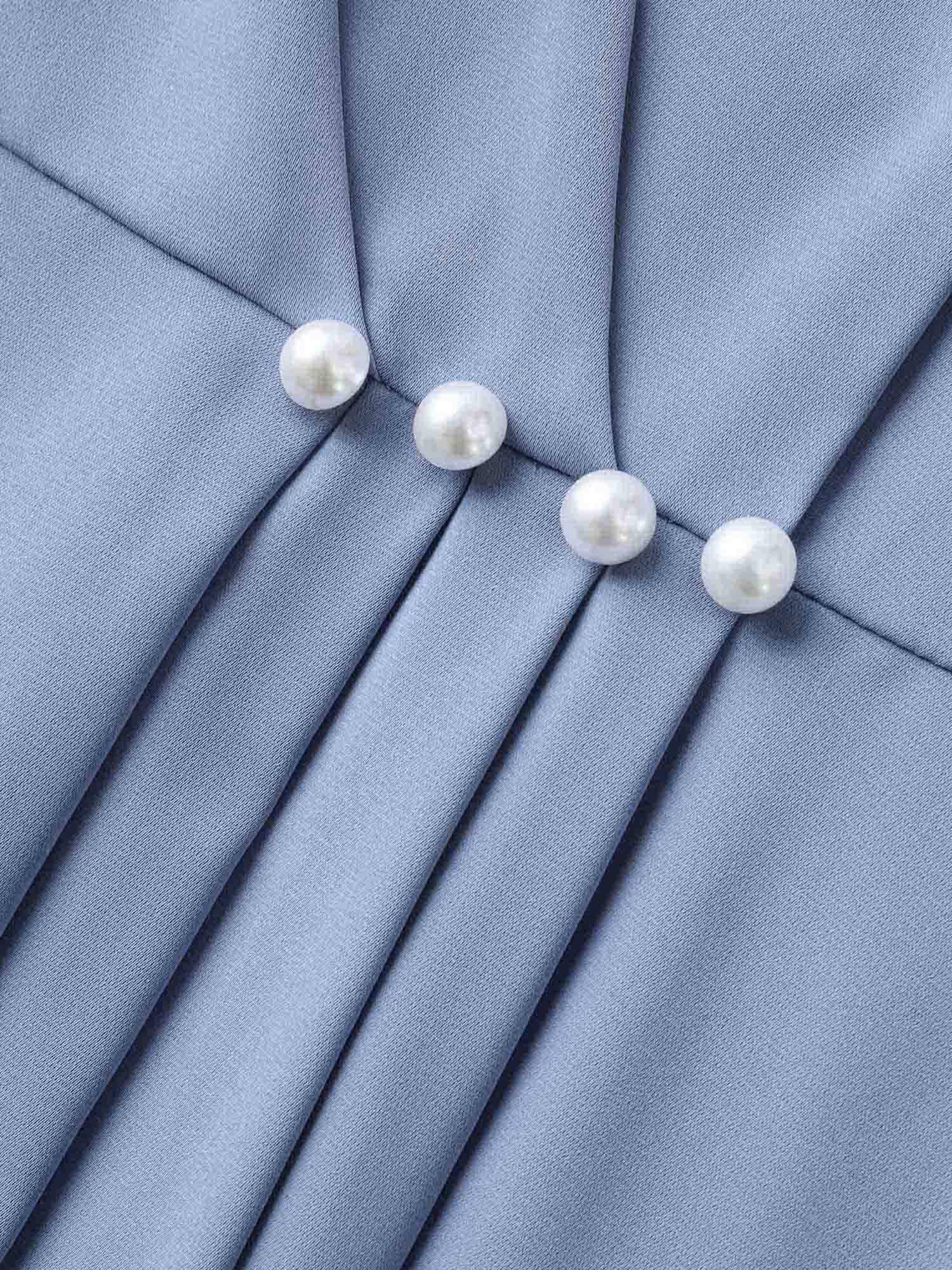 Knotted Sleeve Pearl Detail Keyhole Blouse - Image 5