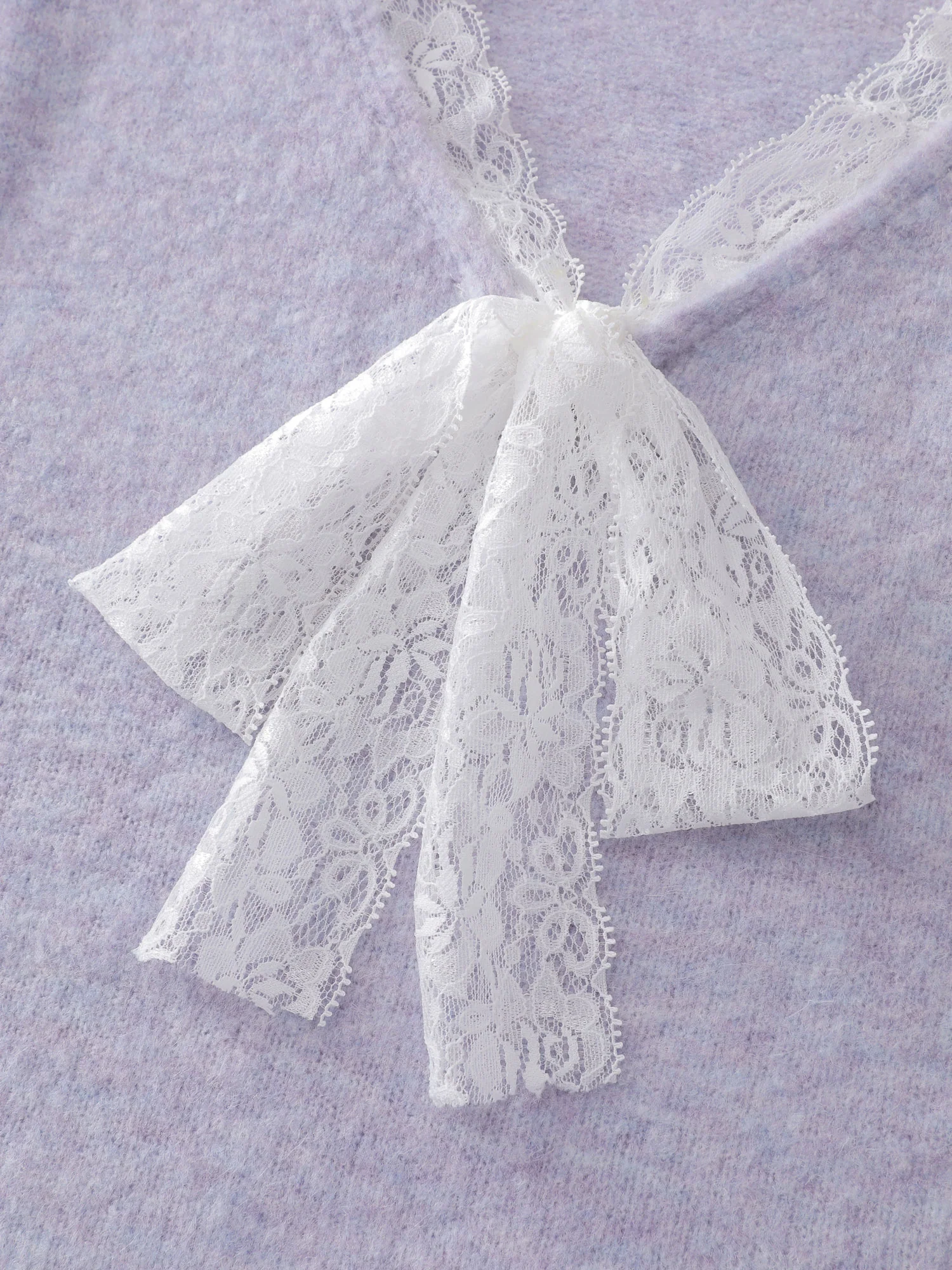 Lace Bowtie V-Neck Pullover - Image 6