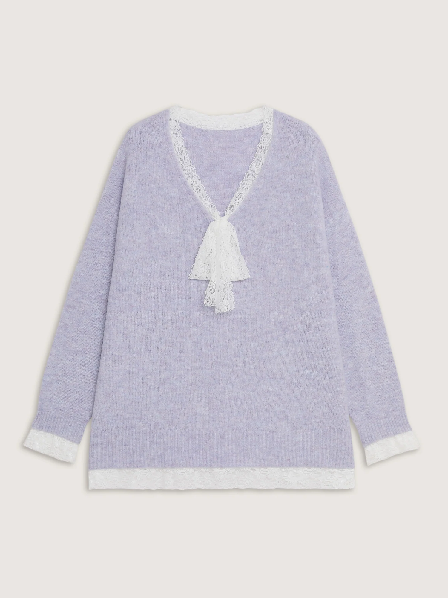 Lace Bowtie V-Neck Pullover - Image 8
