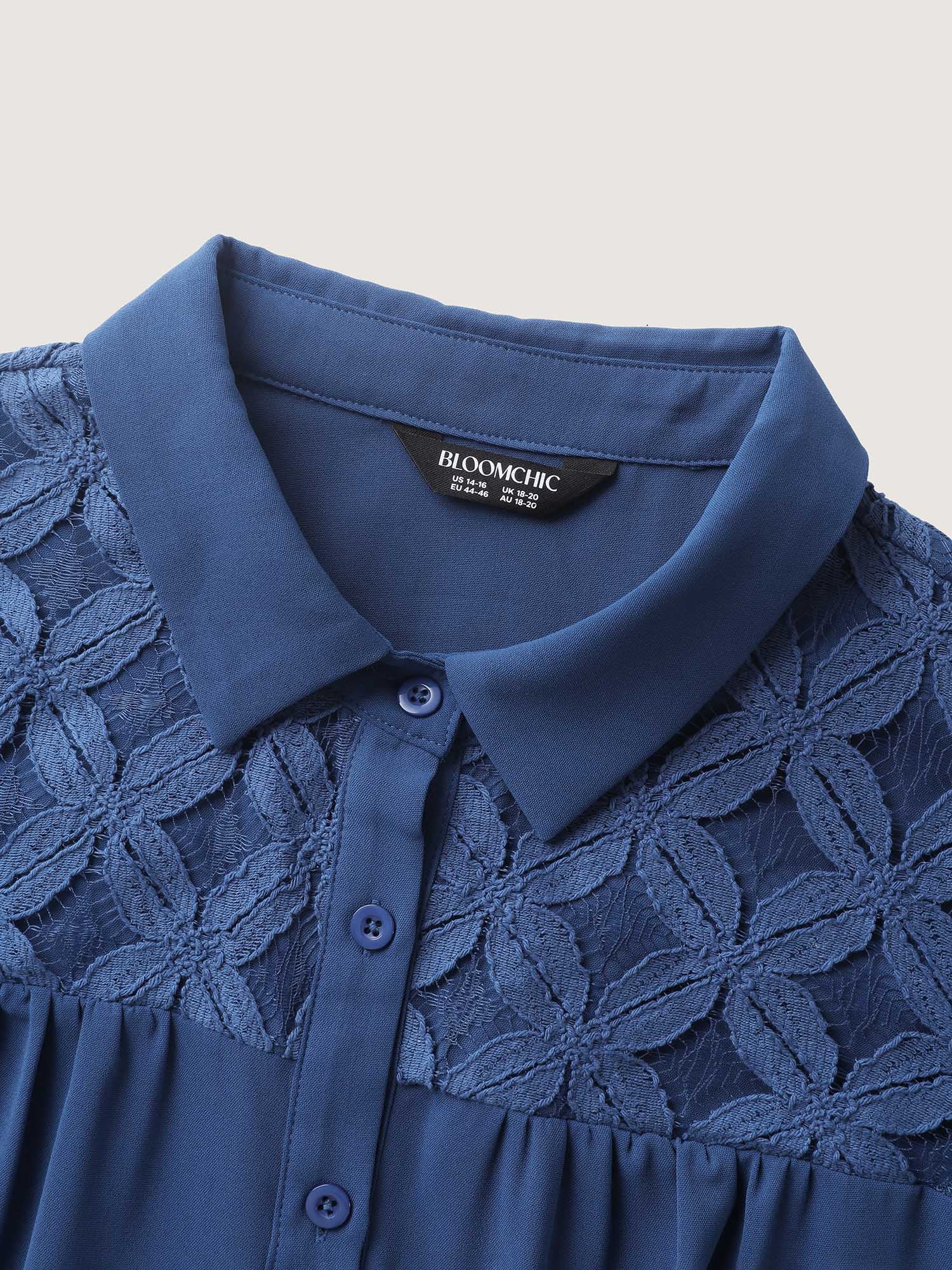 Lace Button Down Solid Shirt - Image 6