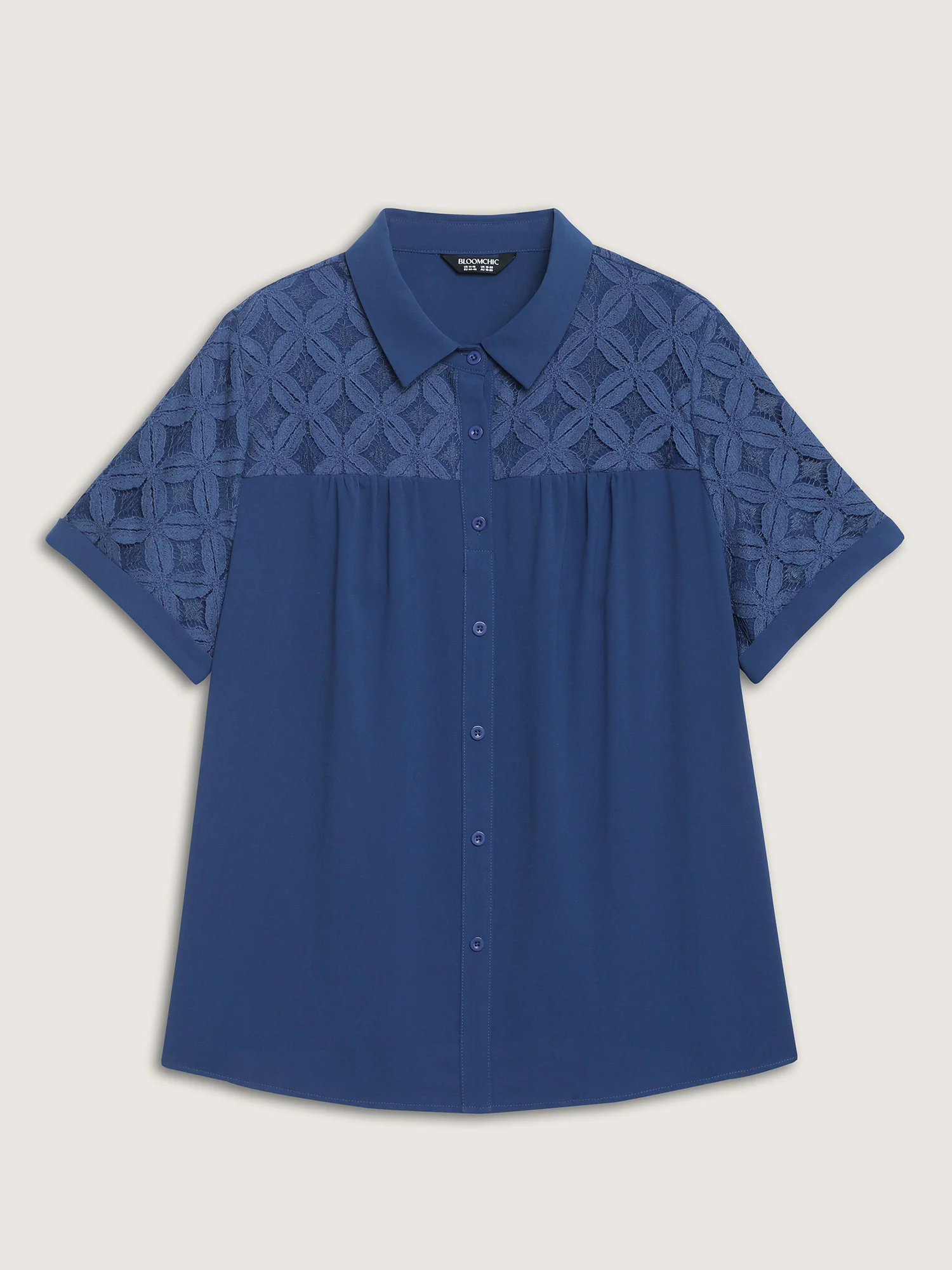 Lace Button Down Solid Shirt - Image 8
