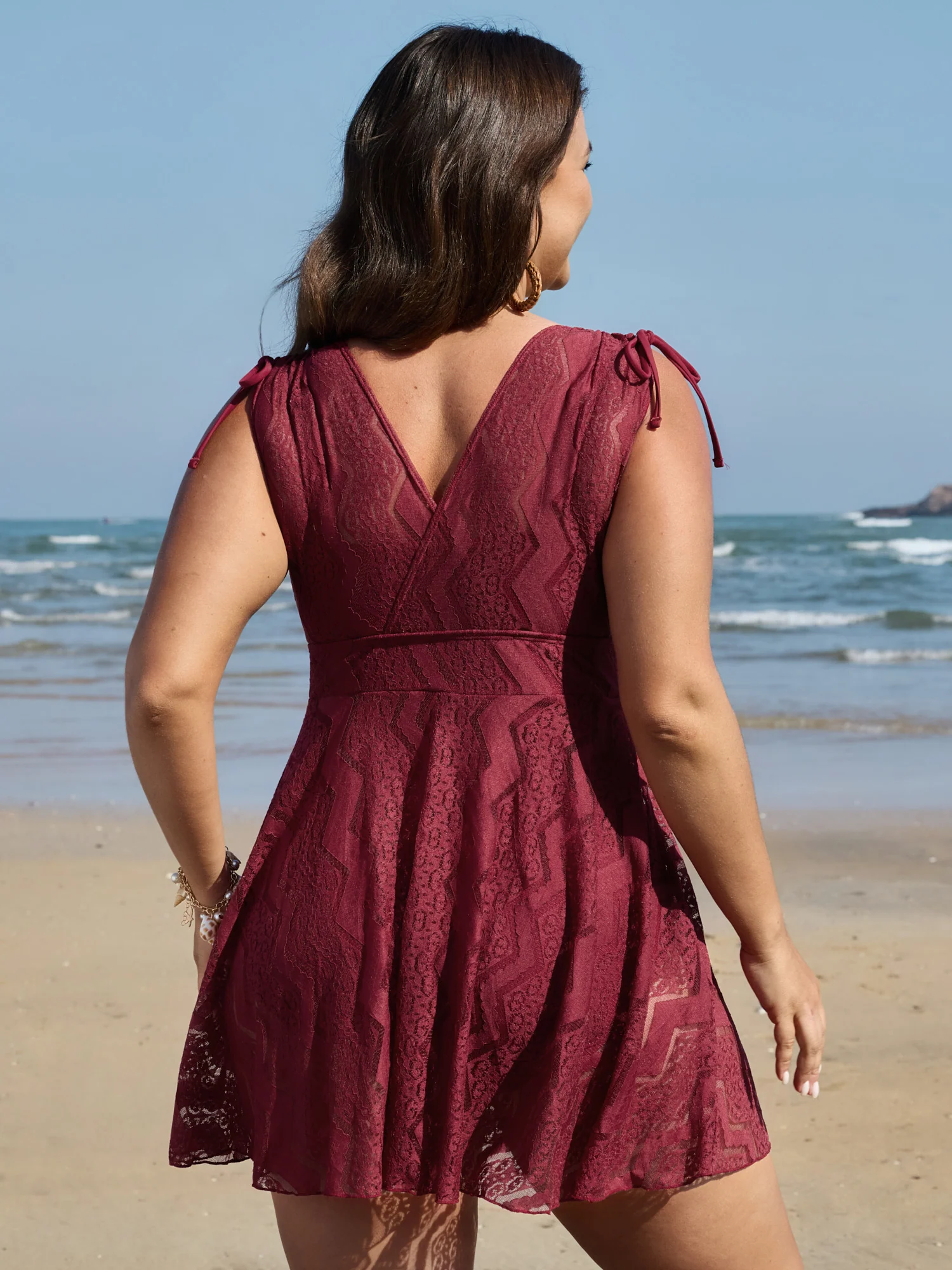 Lace Channel Drawstring Swim Dress - Image 4