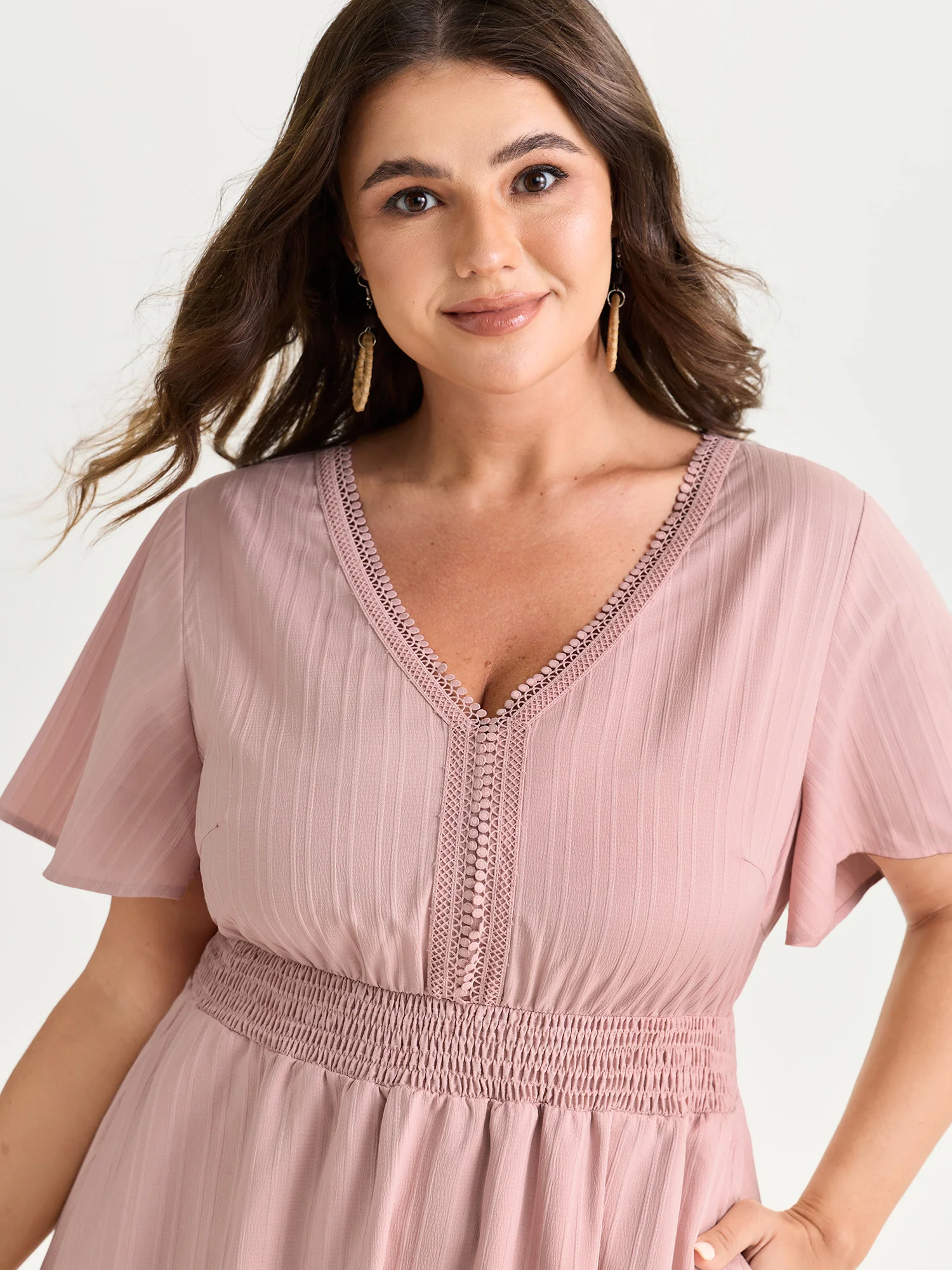 Lace Cinched-Waist V-Neckline Maxi Dress - Image 2