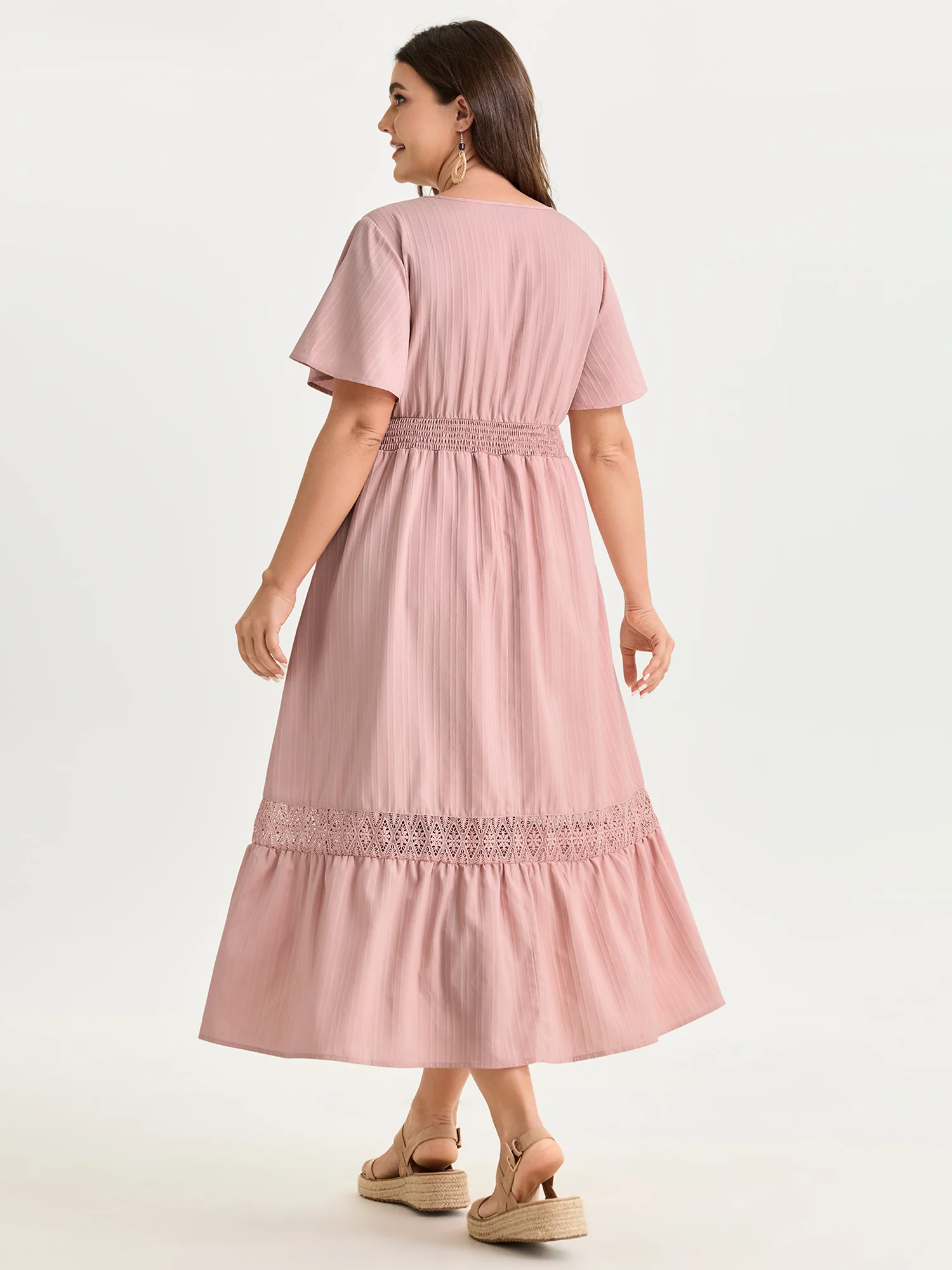Lace Cinched-Waist V-Neckline Maxi Dress - Image 4