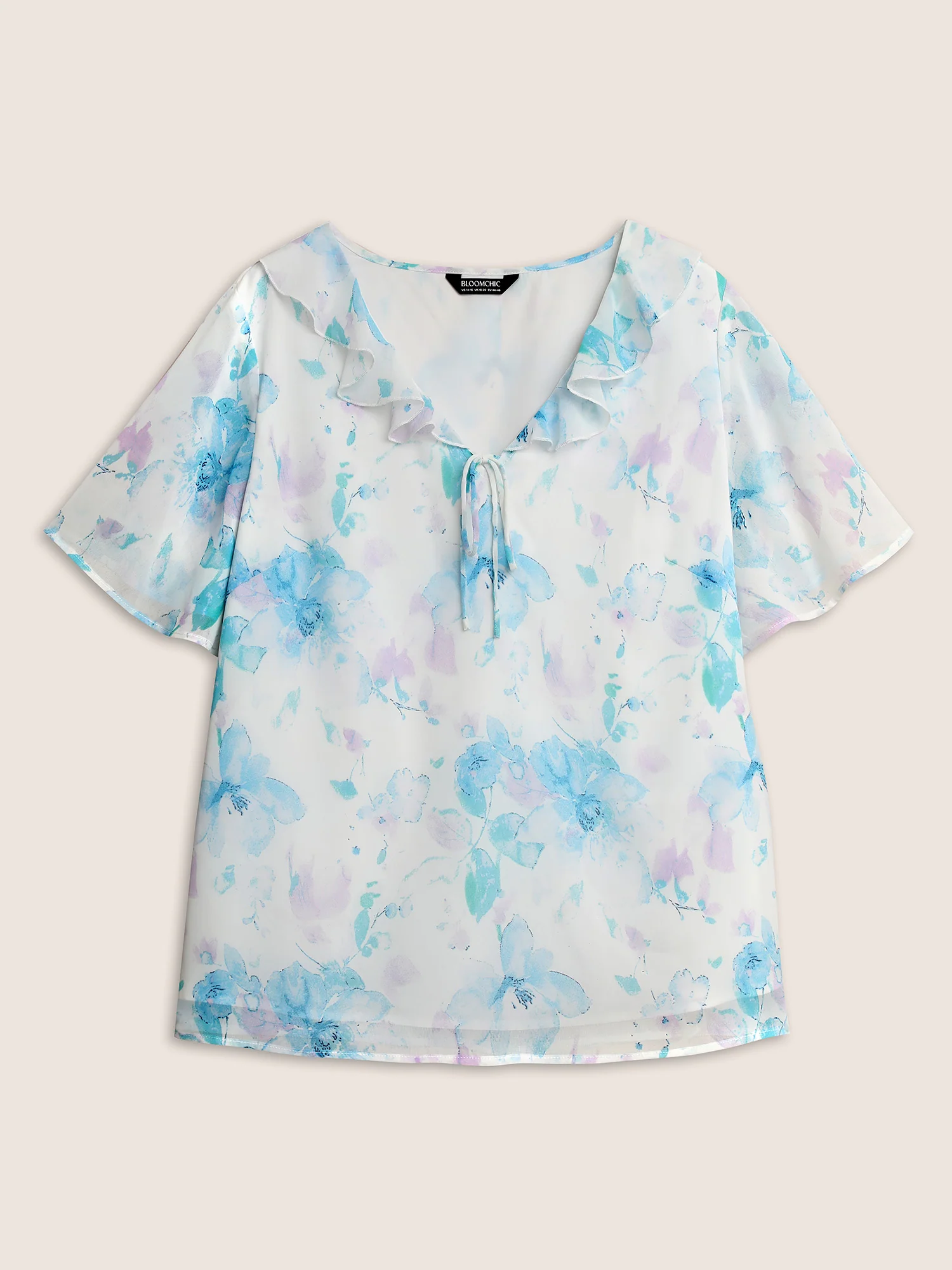 Lace Collar Floral Ruffle Trim Blouse - Image 7