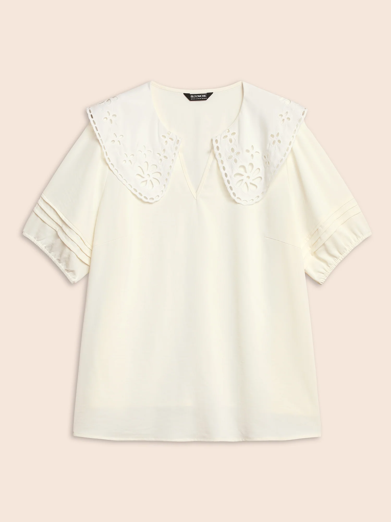 Lace Collar Lantern Sleeve Pleated Blouse - Image 8