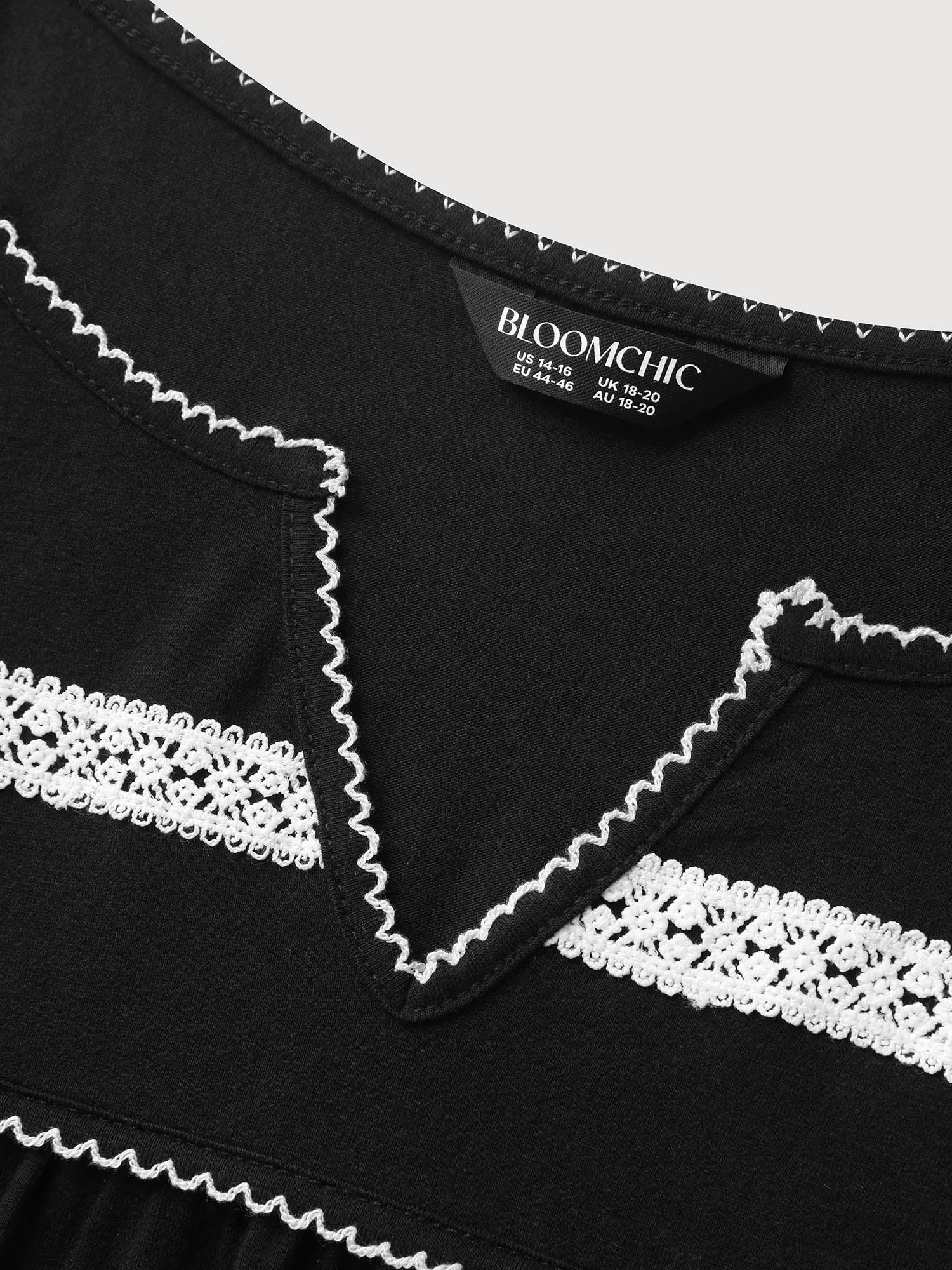 Lace Color Contrast Pleated T-Shirt - Image 6