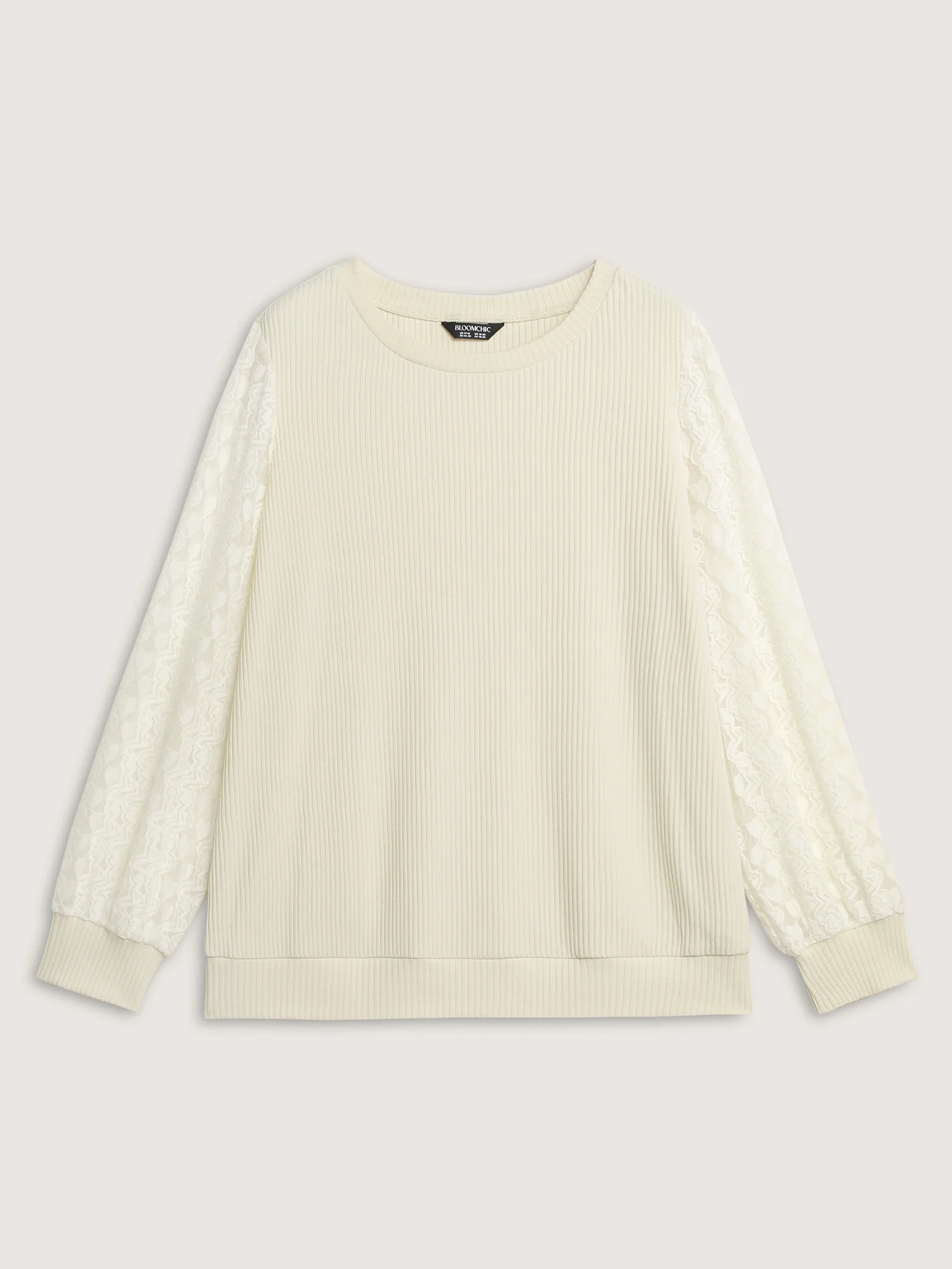 Lace Contrast Sleeve Ribbed Sweatshirt - Image 7