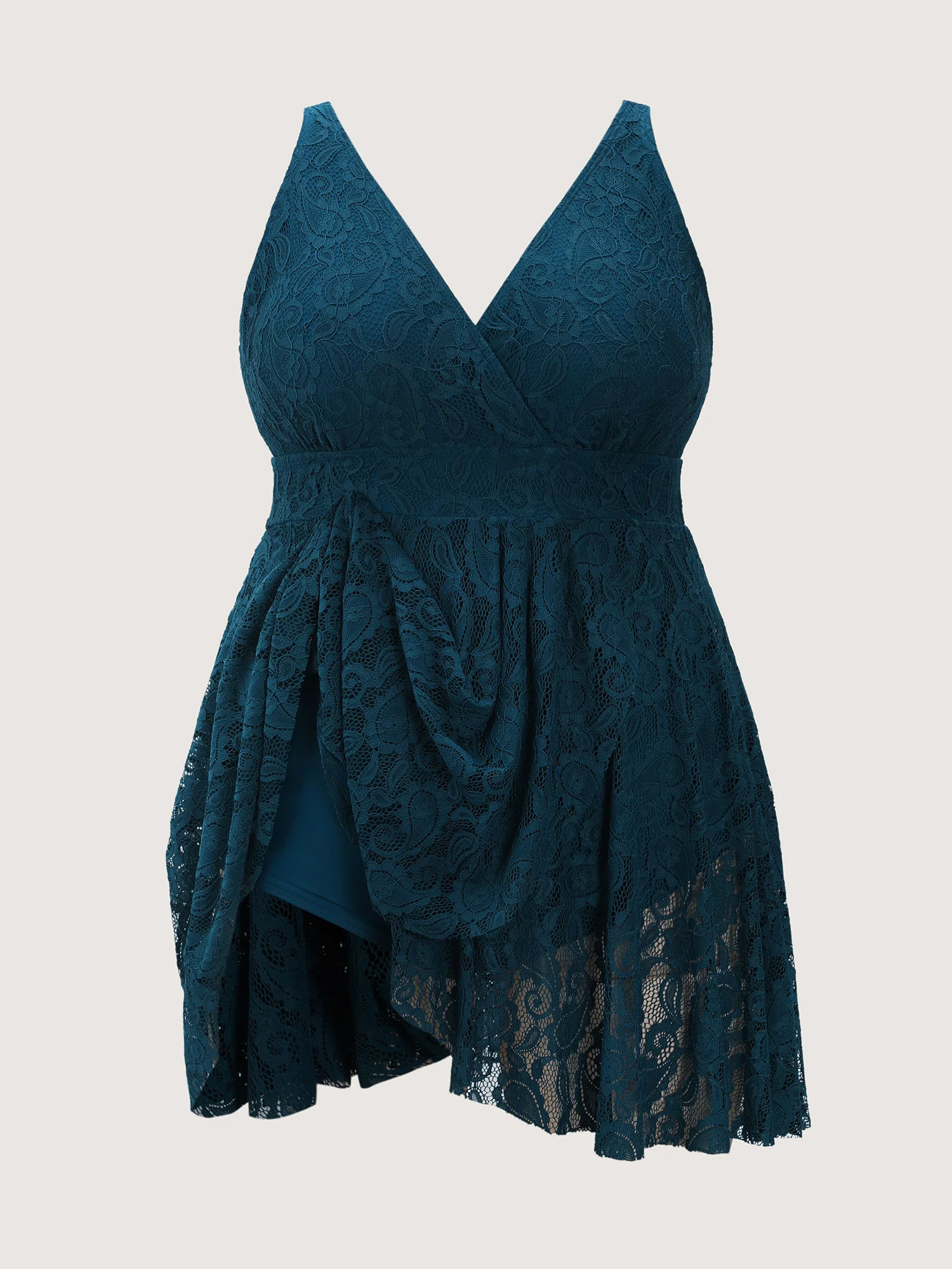 Lace Curvy Hem Fit And Flare Swim Dress - Image 6