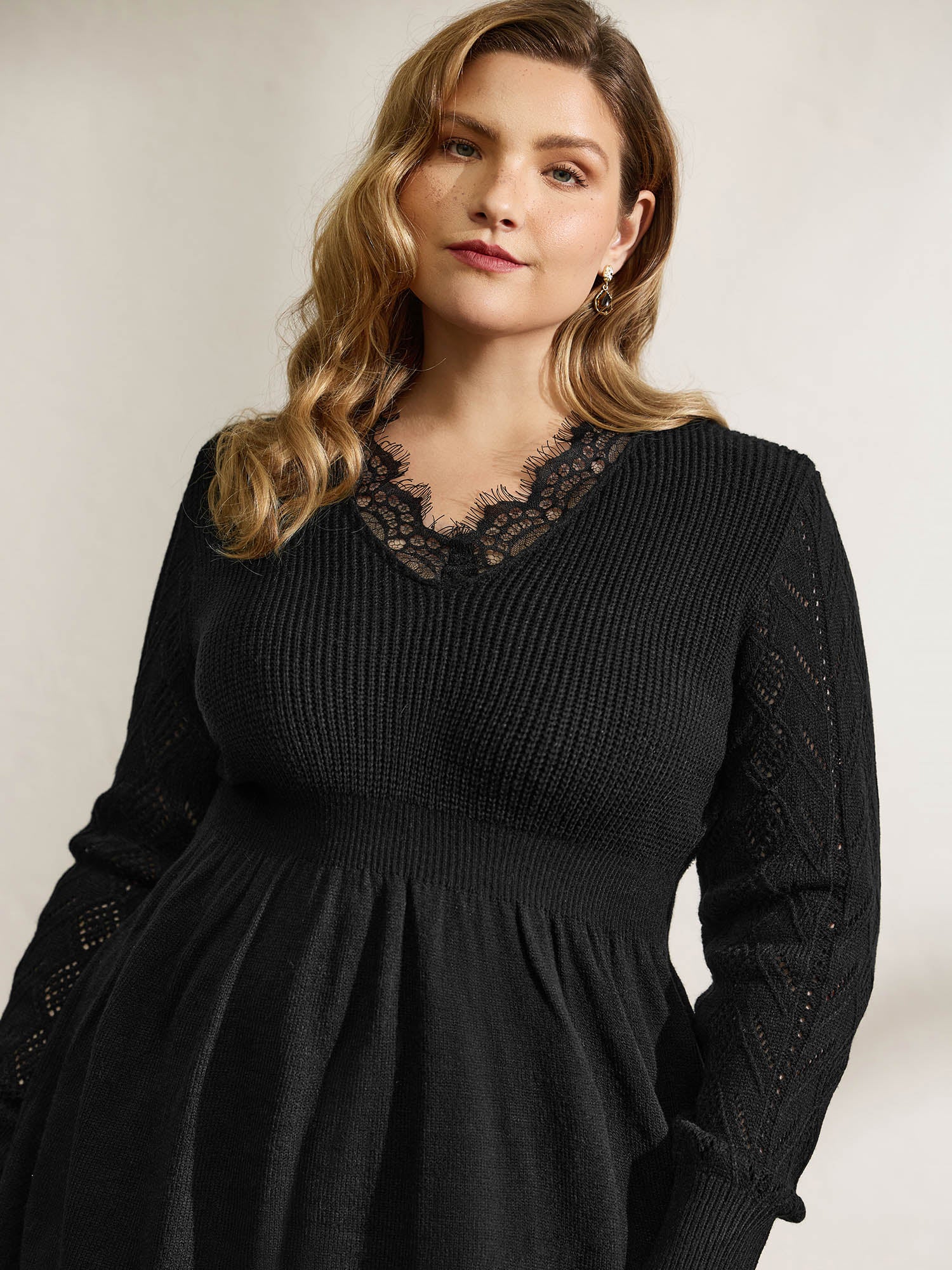 Lace Cut-Out Cinched-Waist Midi Dress - Image 2
