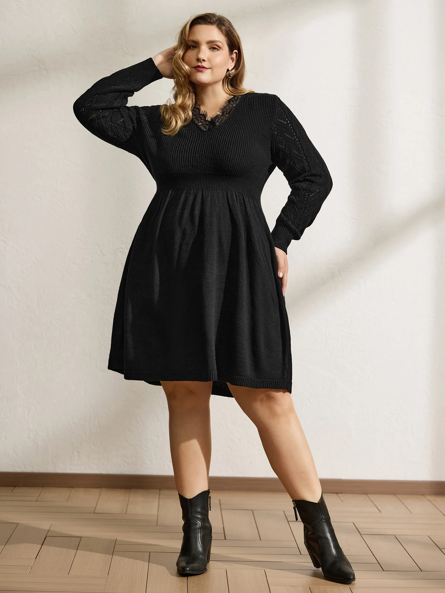 Lace Cut-Out Cinched-Waist Midi Dress - Image 3