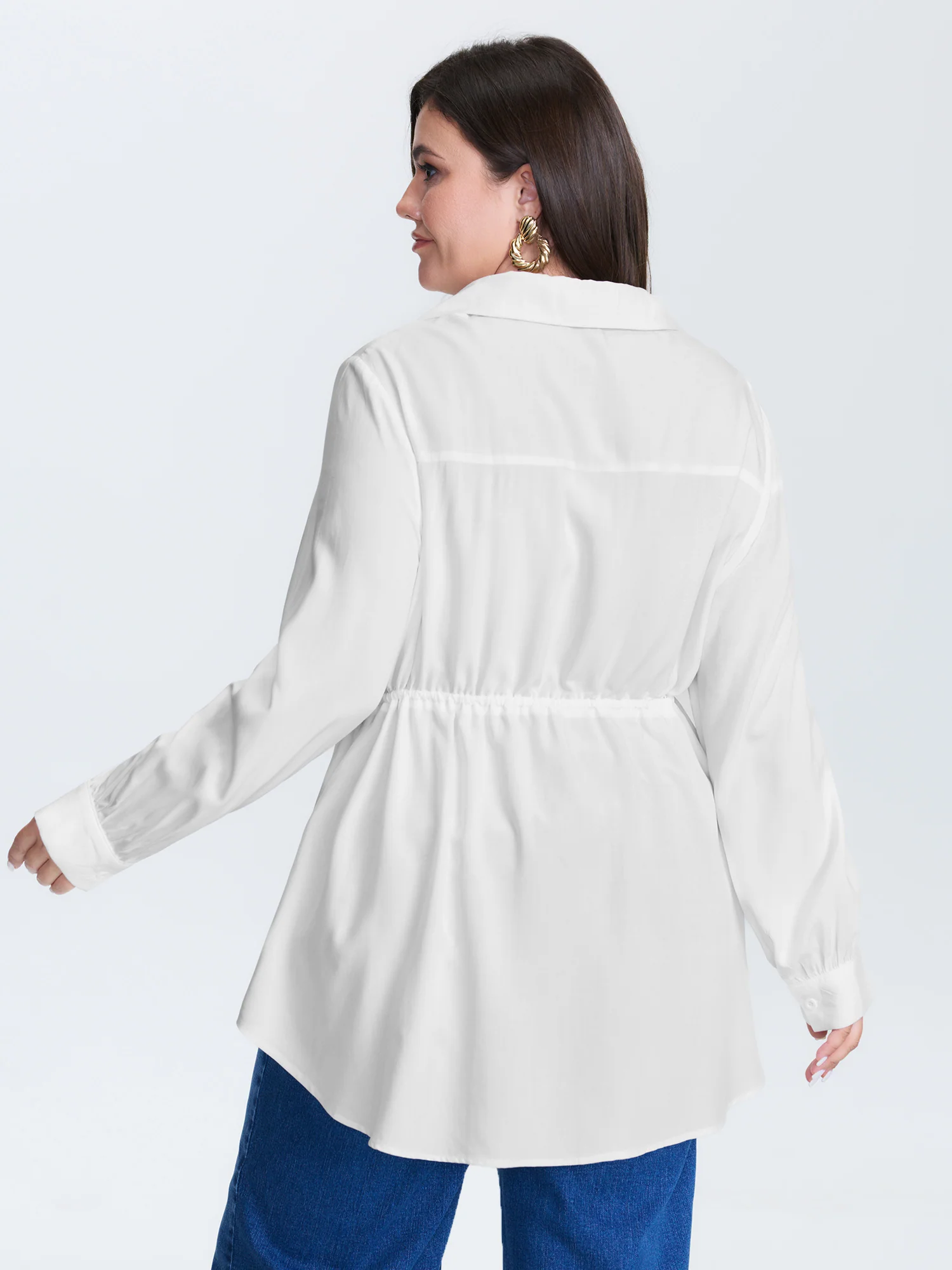 Lace Cut-Out Drawstring Waist Blouse - Image 4
