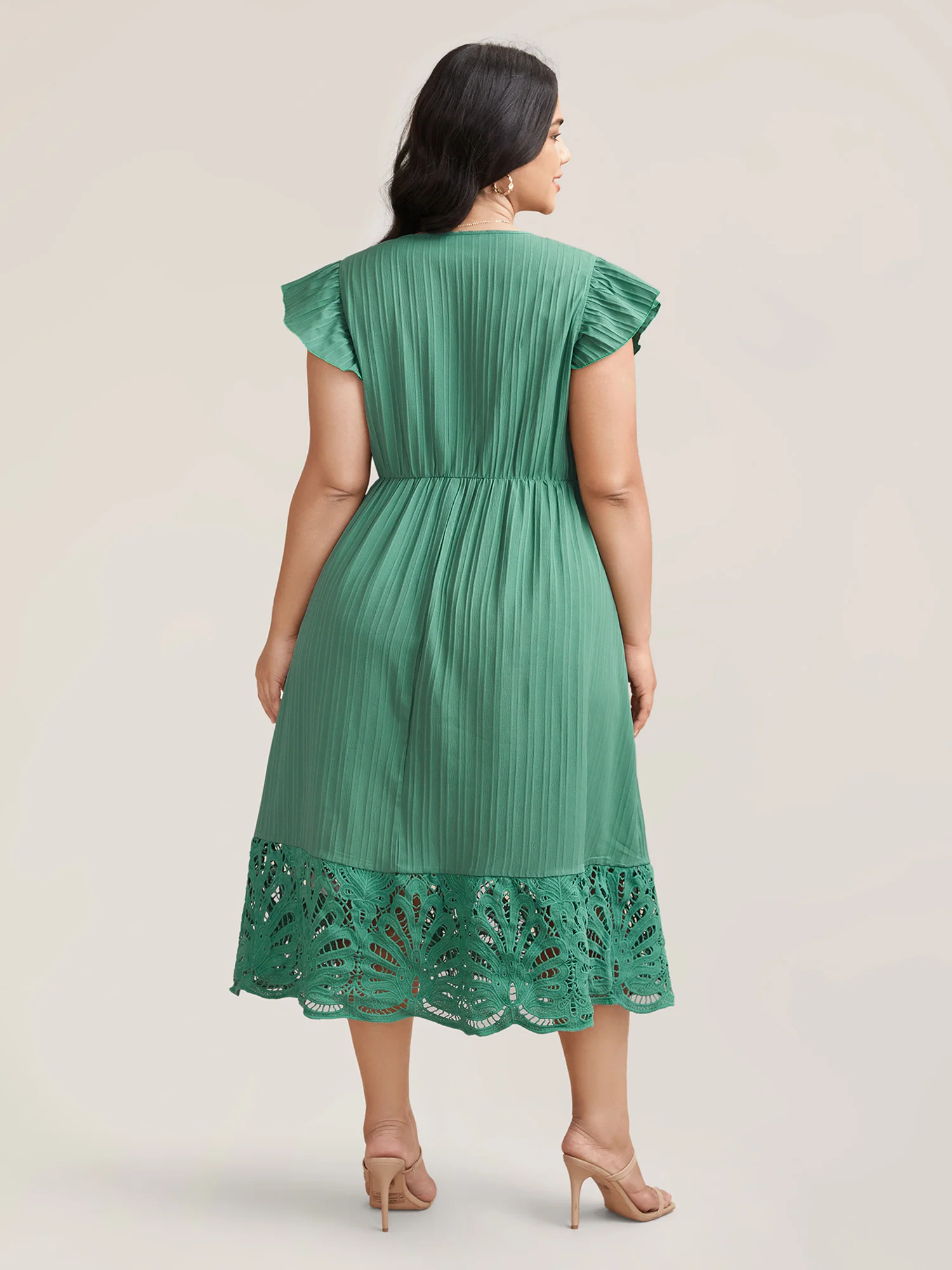 Lace Cut-Out Flutter Sleeve Midi Dress - Image 4