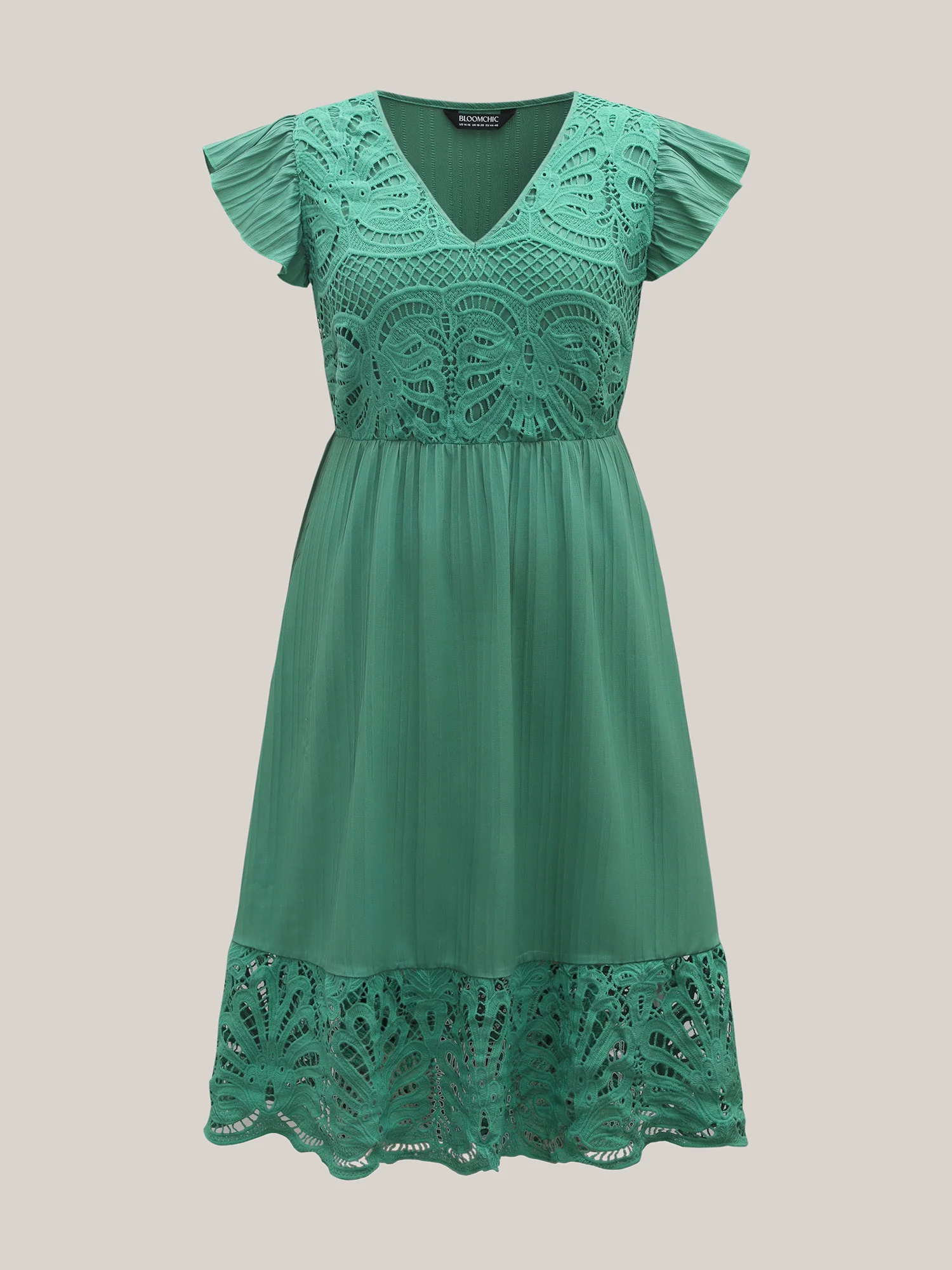 Lace Cut-Out Flutter Sleeve Midi Dress - Image 7