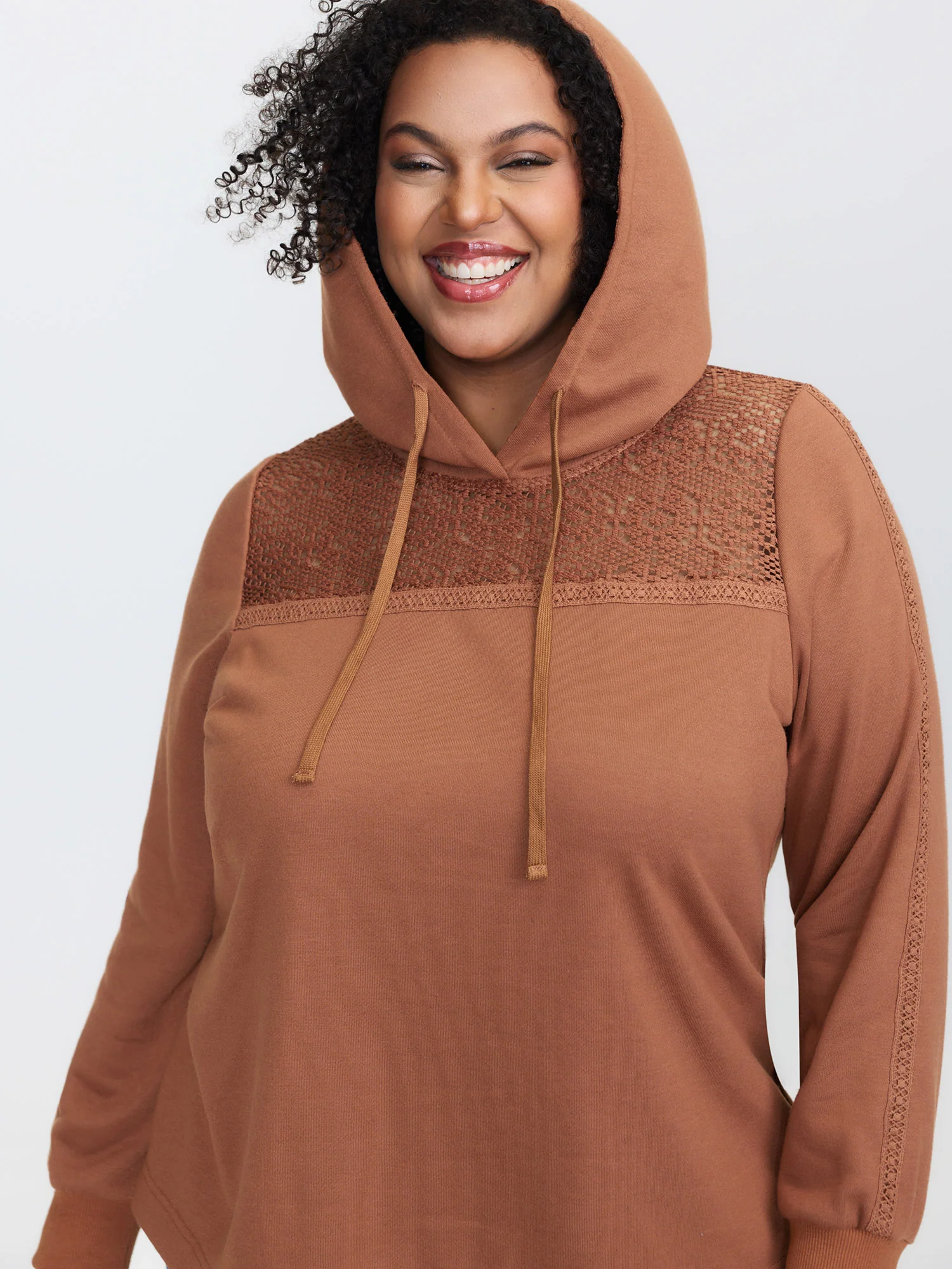 Lace Cut-Out Neckline Hoodie - Image 2