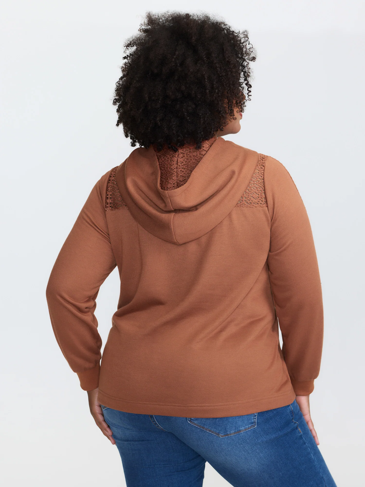 Lace Cut-Out Neckline Hoodie - Image 4