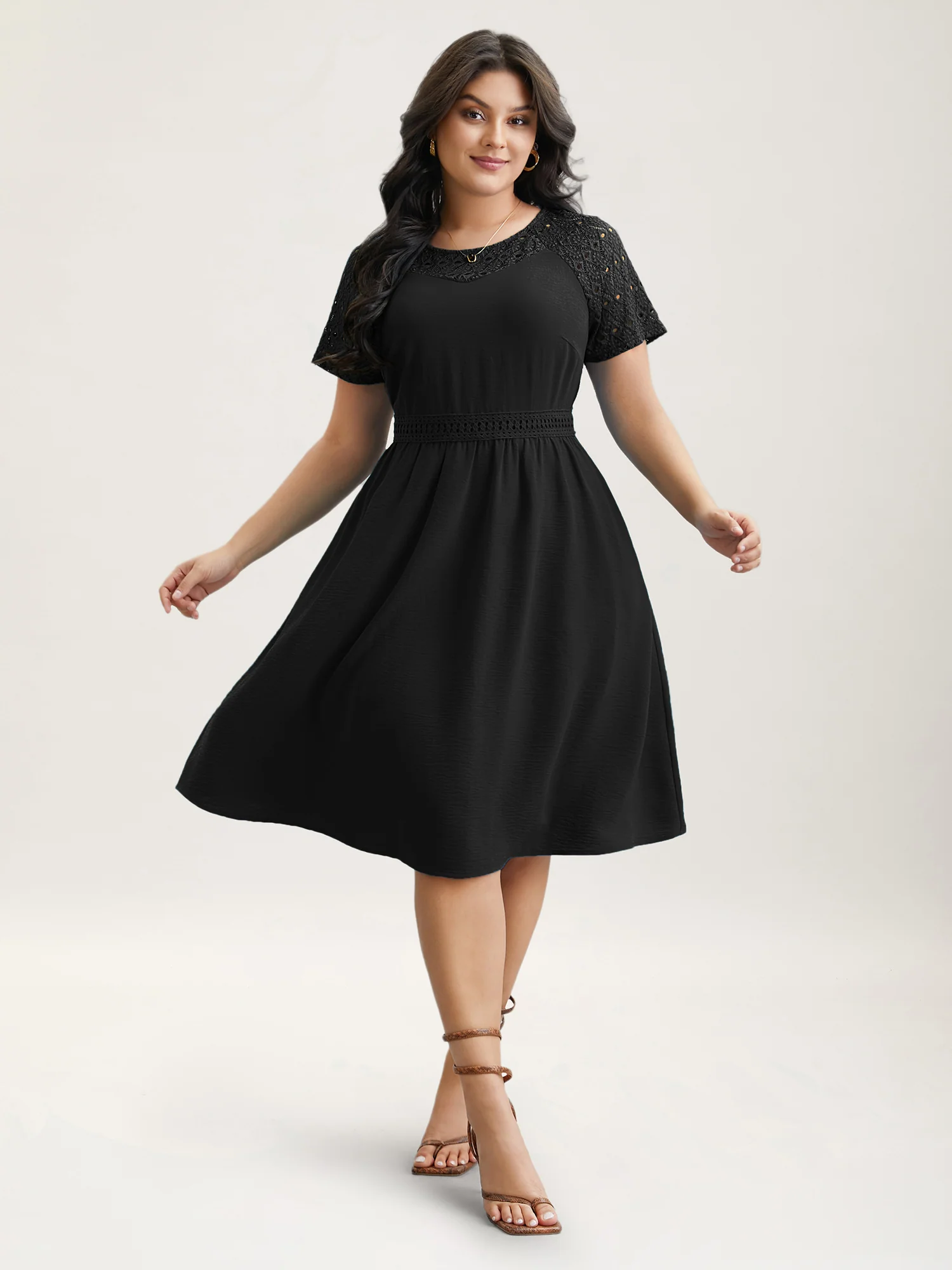 Lace Cut-Out Raglan Sleeve Pockets Mini Dress - Image 10