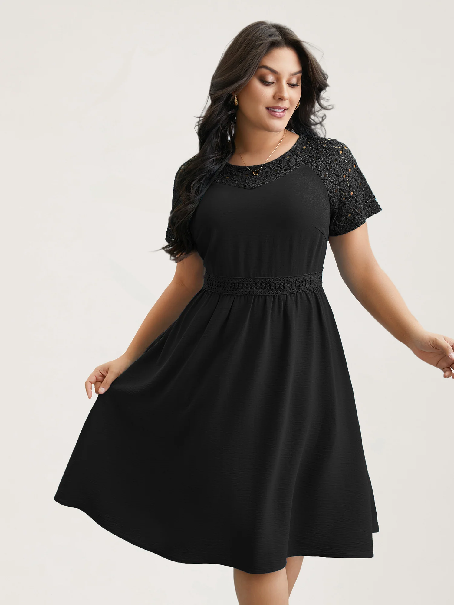 Lace Cut-Out Raglan Sleeve Pockets Mini Dress - Image 11