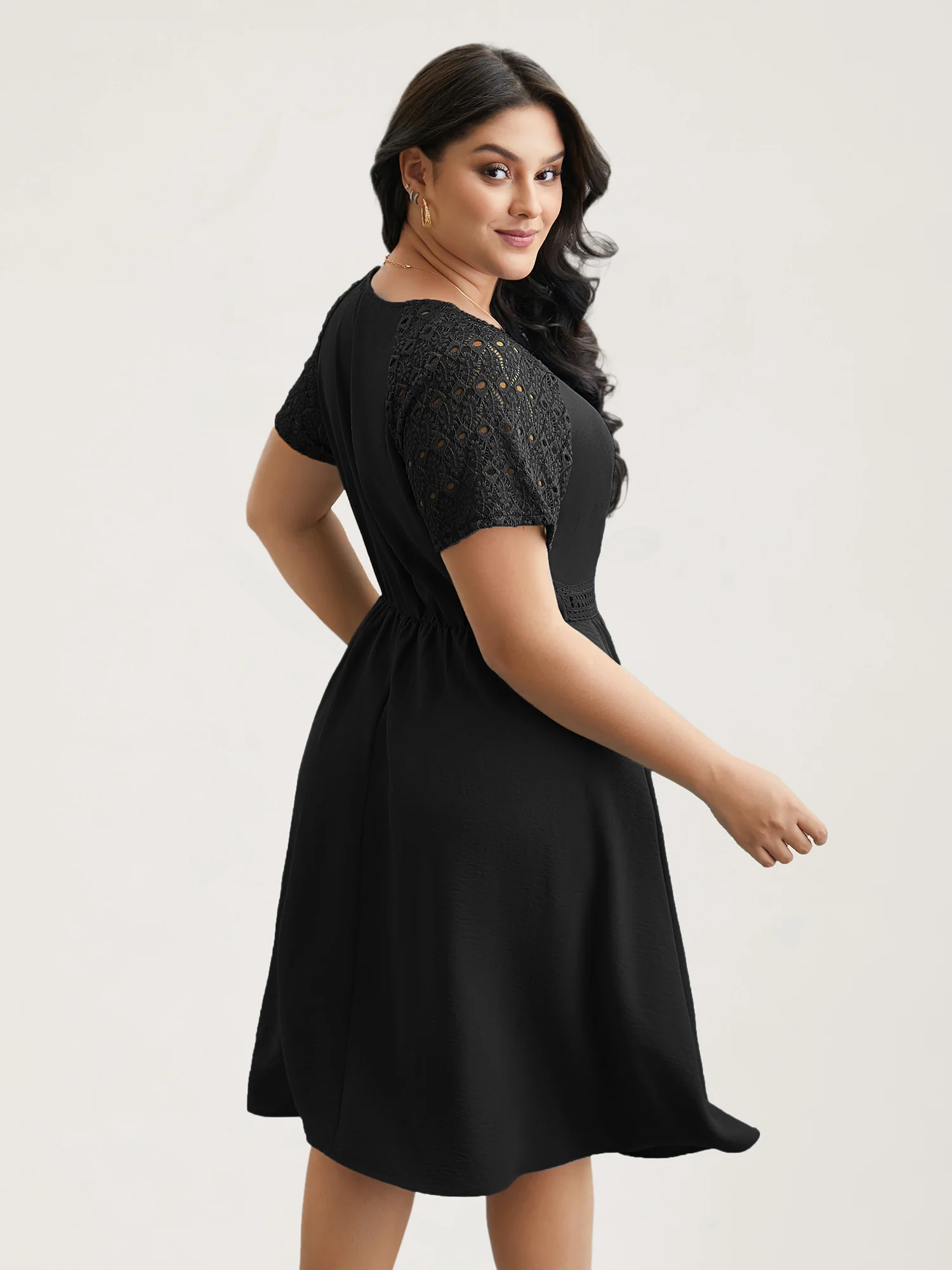 Lace Cut-Out Raglan Sleeve Pockets Mini Dress - Image 13