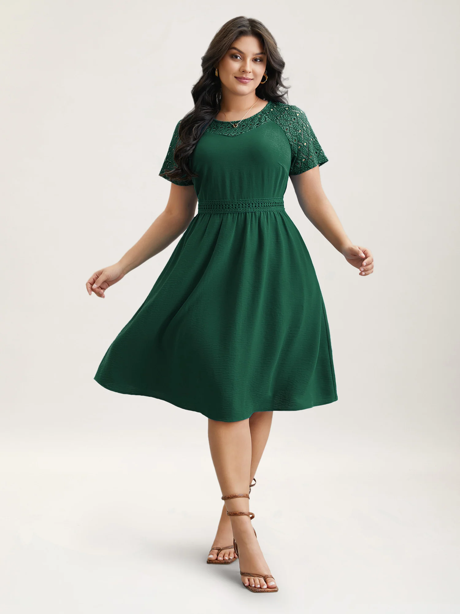 Lace Cut-Out Raglan Sleeve Pockets Mini Dress - Image 15