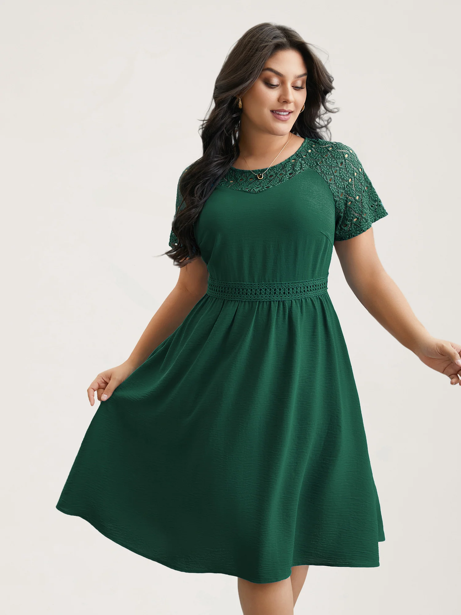 Lace Cut-Out Raglan Sleeve Pockets Mini Dress - Image 16