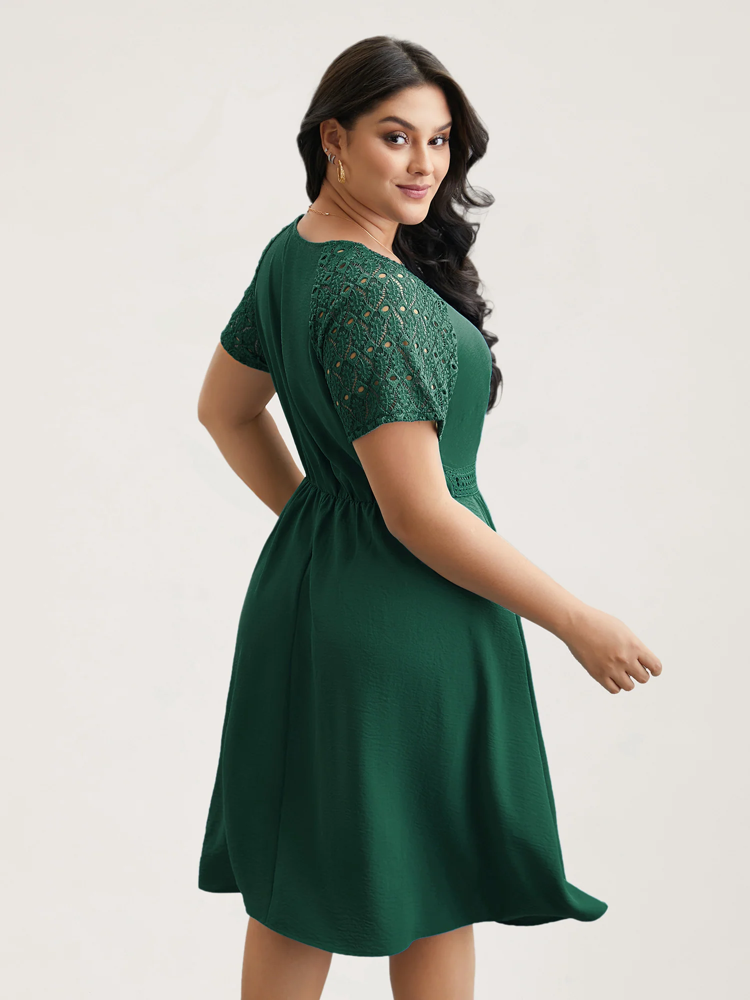 Lace Cut-Out Raglan Sleeve Pockets Mini Dress - Image 18