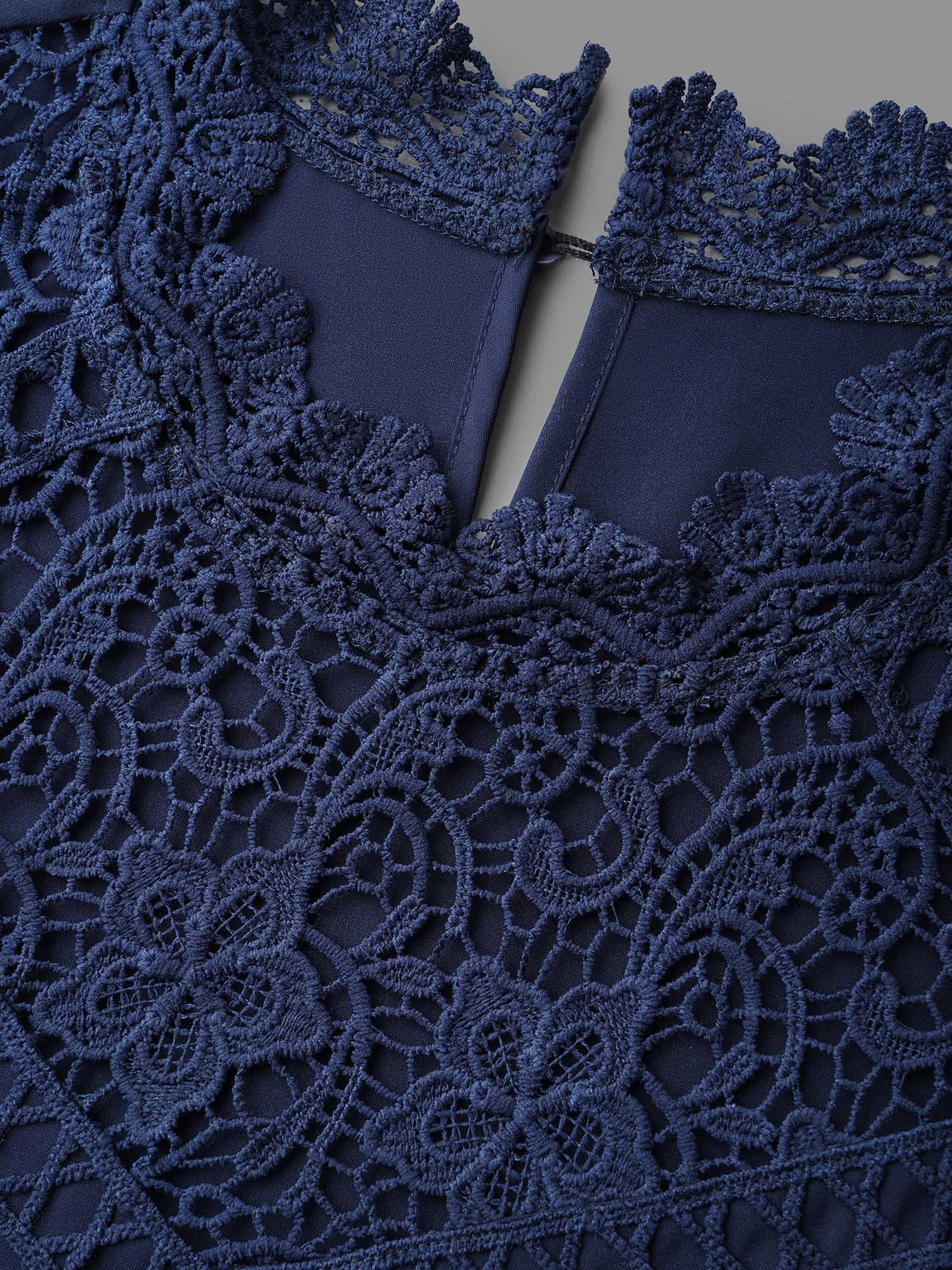 Lace Cut-Out Sheer Stand Collar Blouse - Image 6