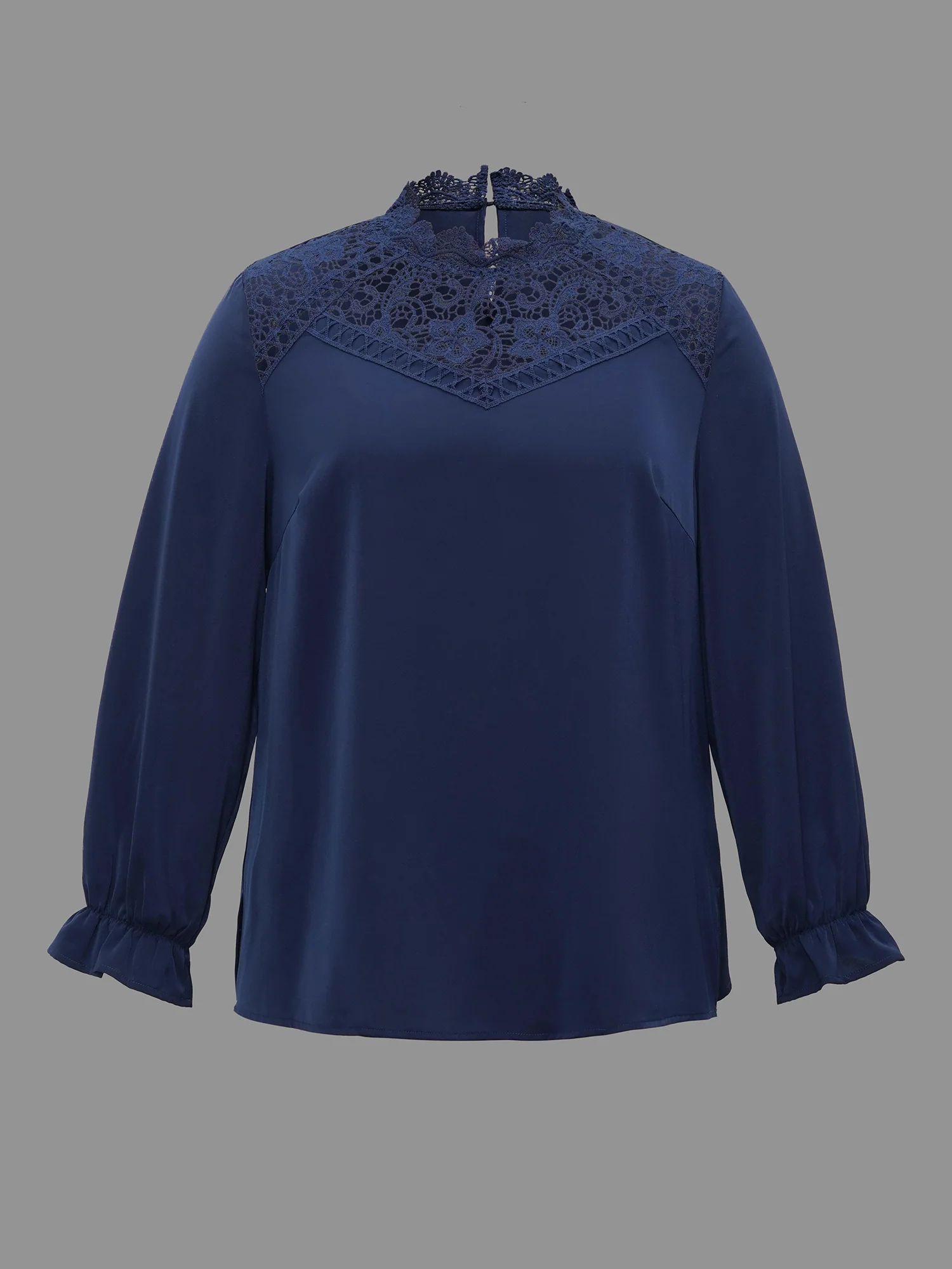 Lace Cut-Out Sheer Stand Collar Blouse - Image 7