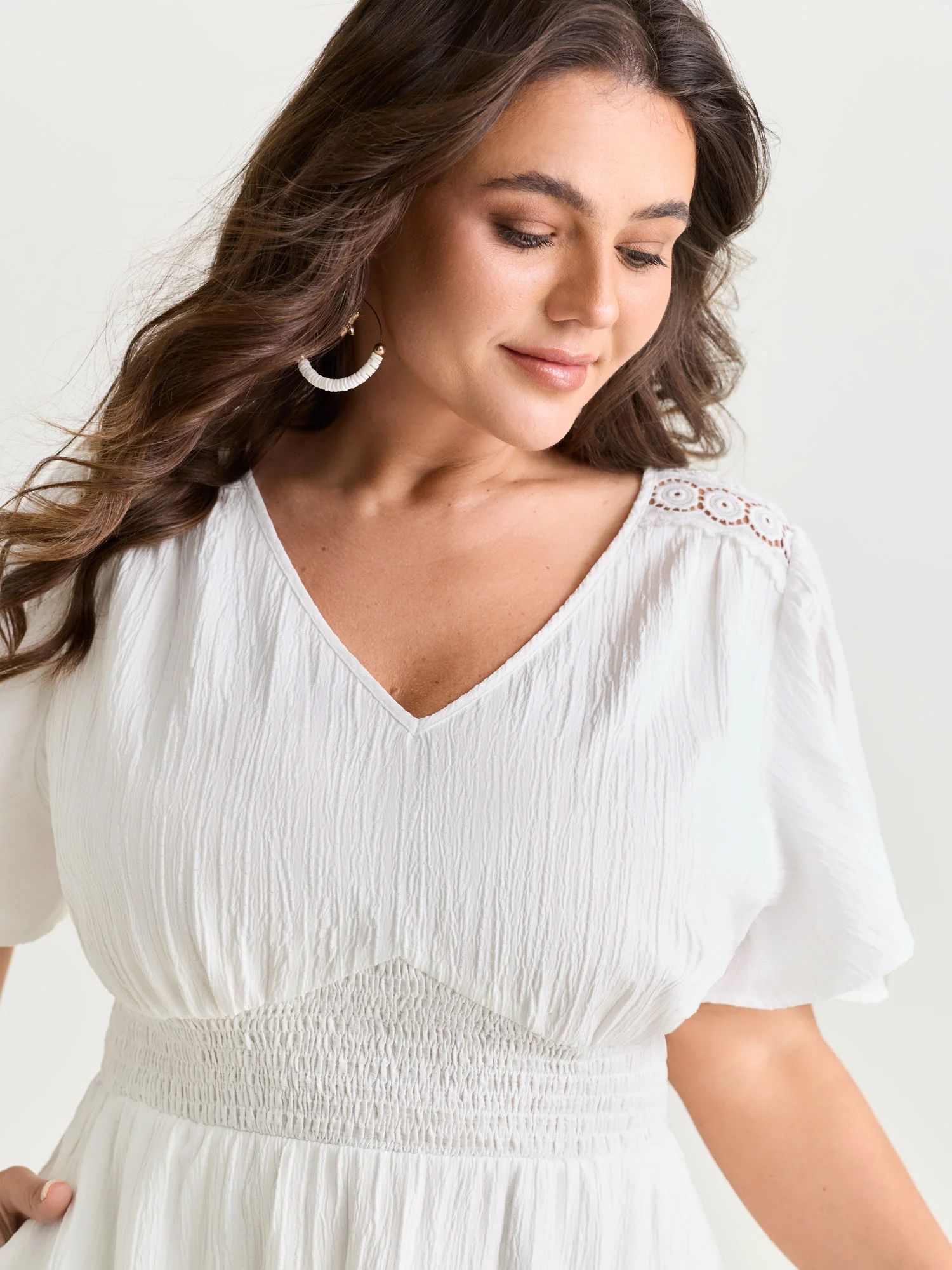 Lace Cut-Out Shirred Solid Maxi Dress - Image 13