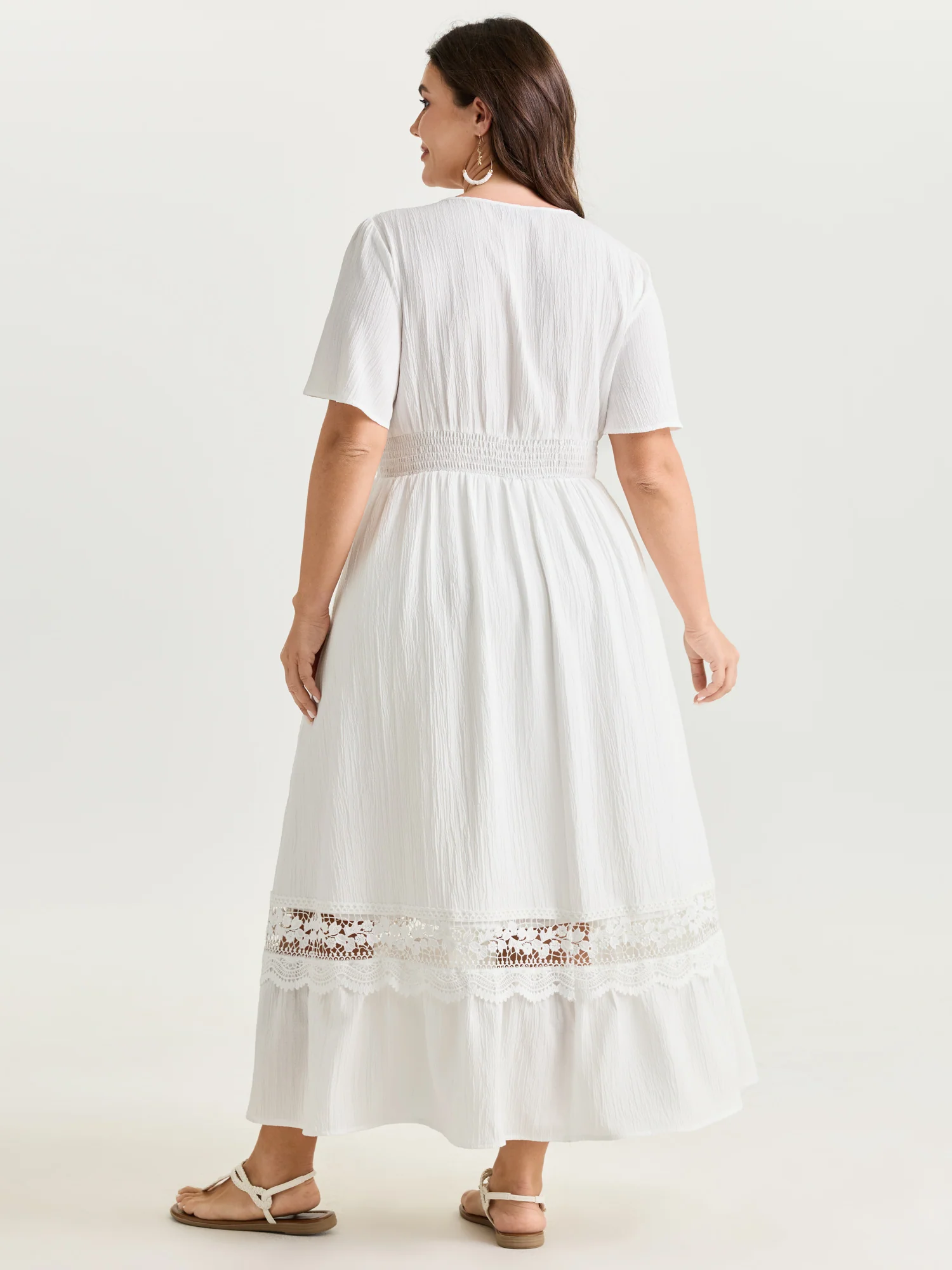 Lace Cut-Out Shirred Solid Maxi Dress - Image 14