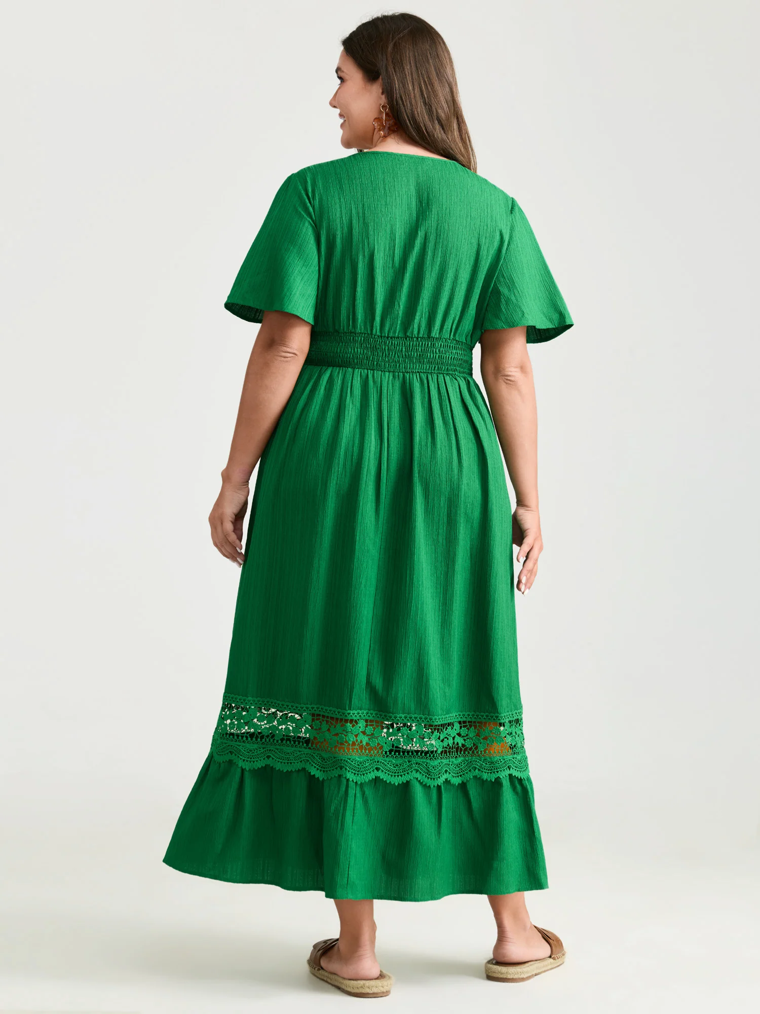 Lace Cut-Out Shirred Solid Maxi Dress - Image 4