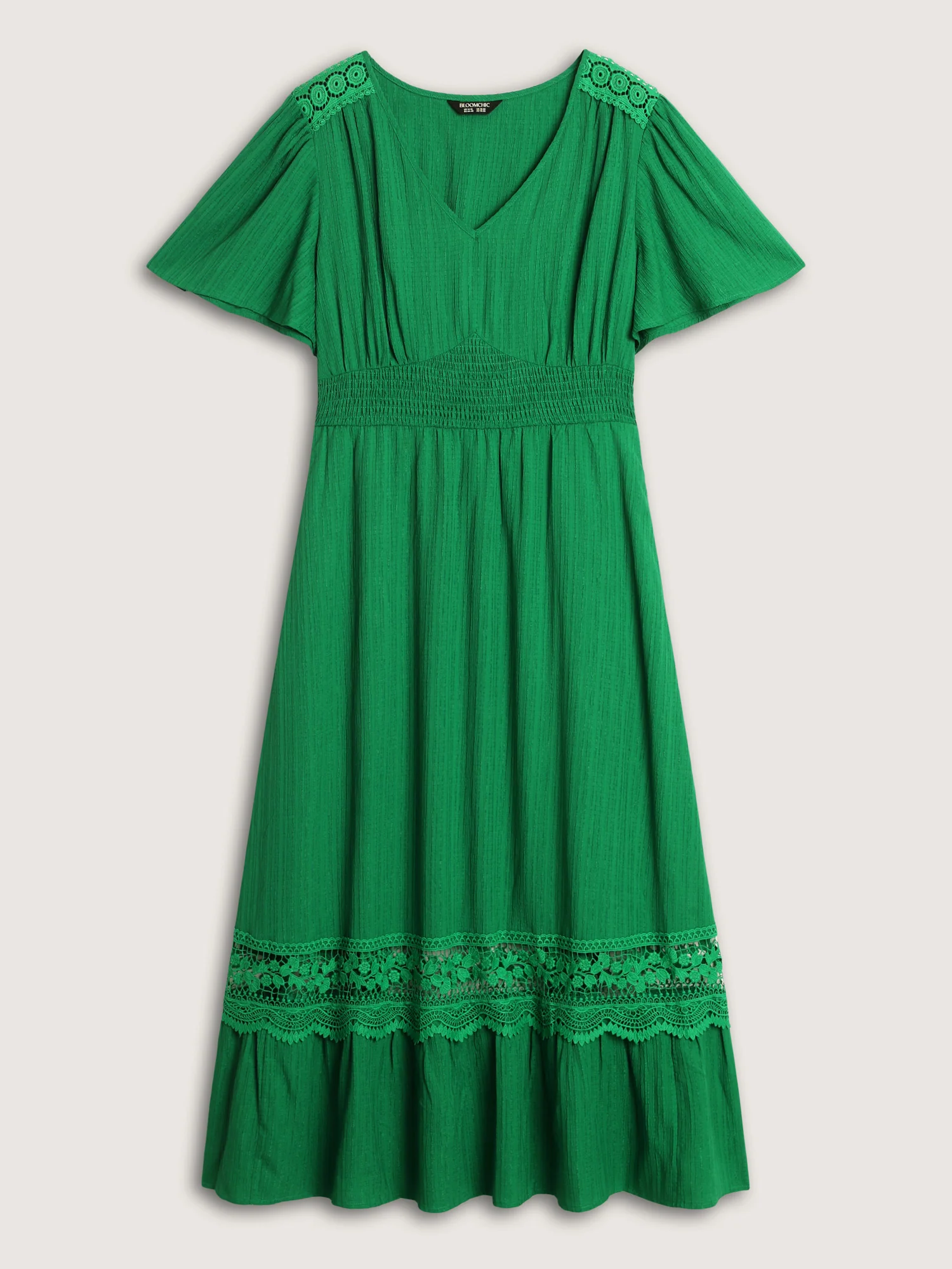 Lace Cut-Out Shirred Solid Maxi Dress - Image 7