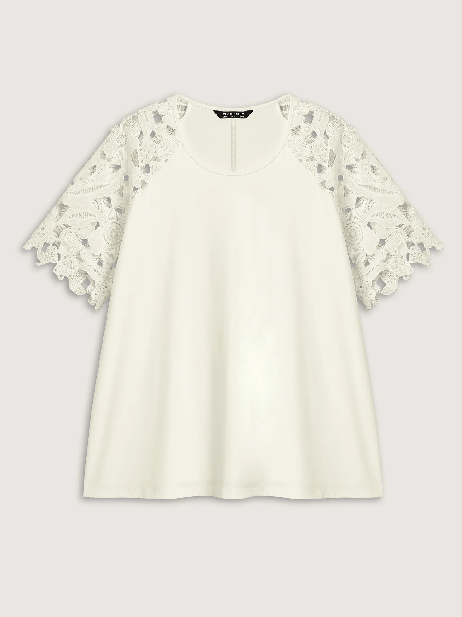 Lace Cut-Out Sleeve Solid T-Shirt - Image 5