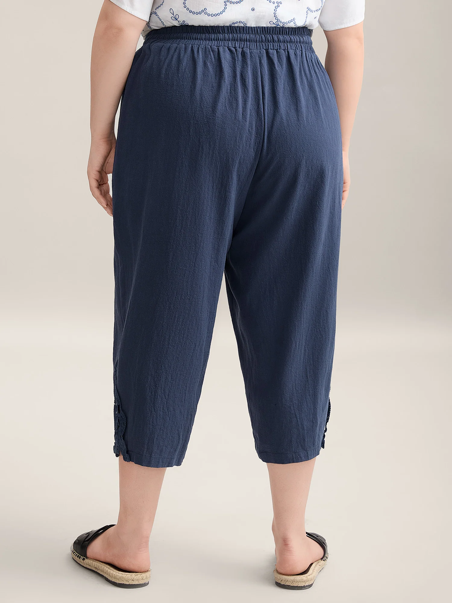 Lace Cut-Out Straight-Leg Plain Pants - Image 6