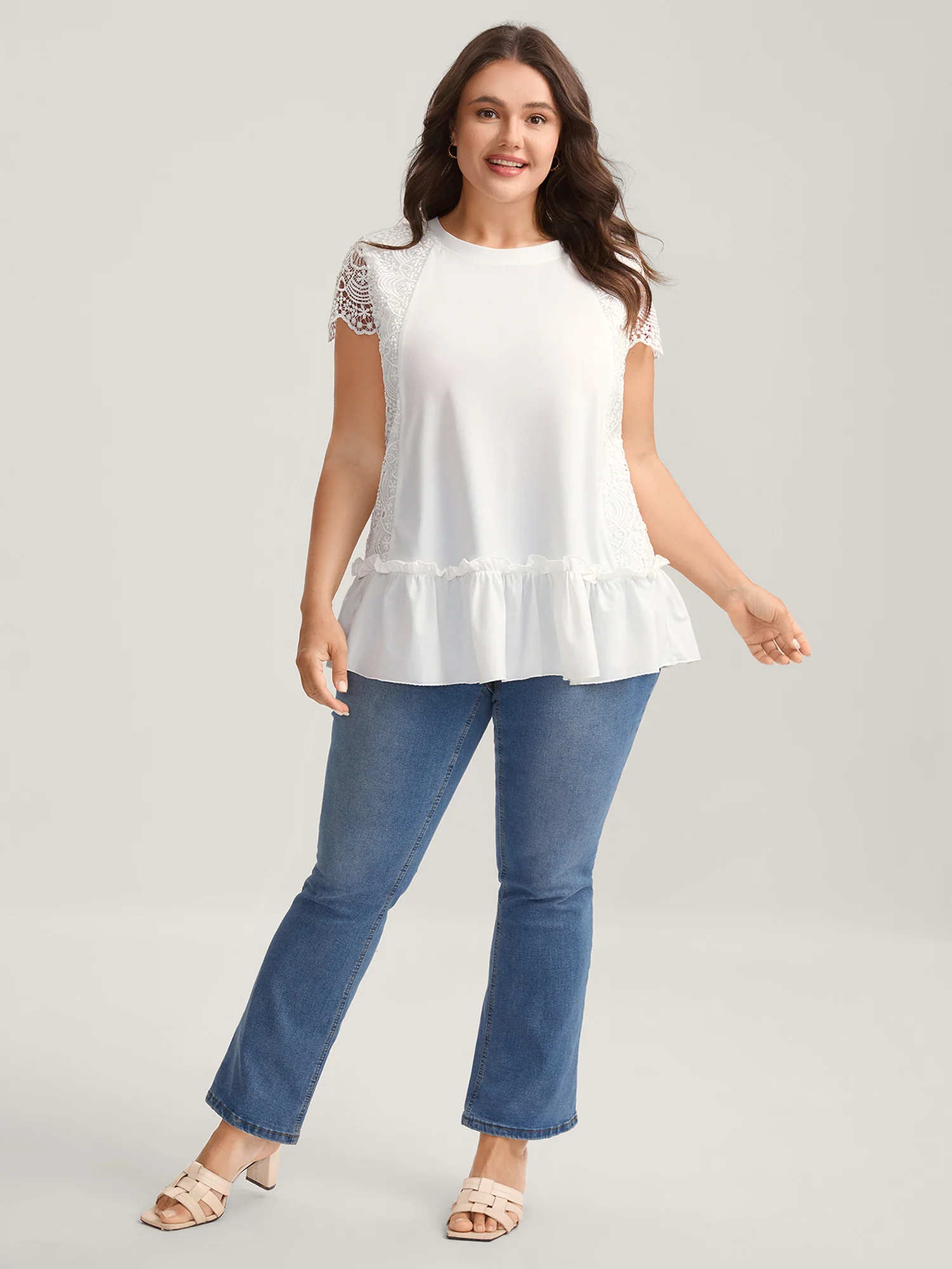 Lace Cut-Out Tiered Plain Top - Image 3