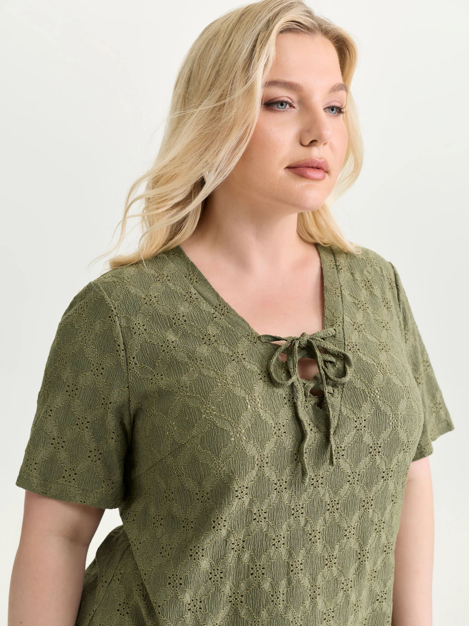 Lace Cut-Out Trim Neck-Tie T-Shirt - Image 2