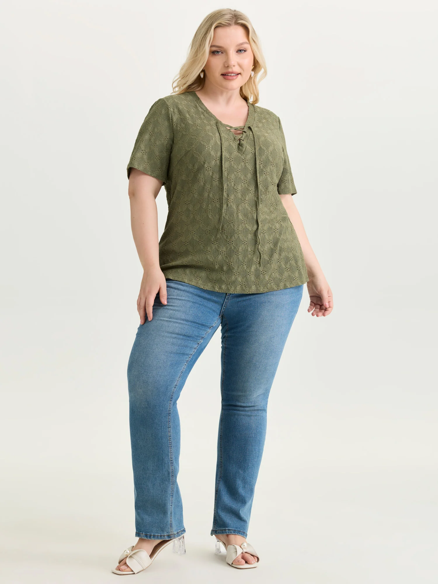 Lace Cut-Out Trim Neck-Tie T-Shirt - Image 3