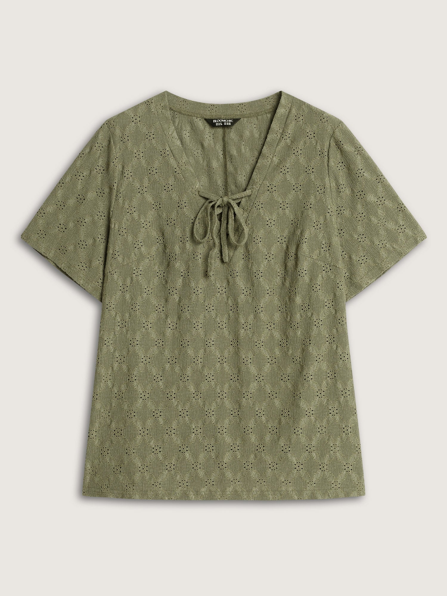 Lace Cut-Out Trim Neck-Tie T-Shirt - Image 6