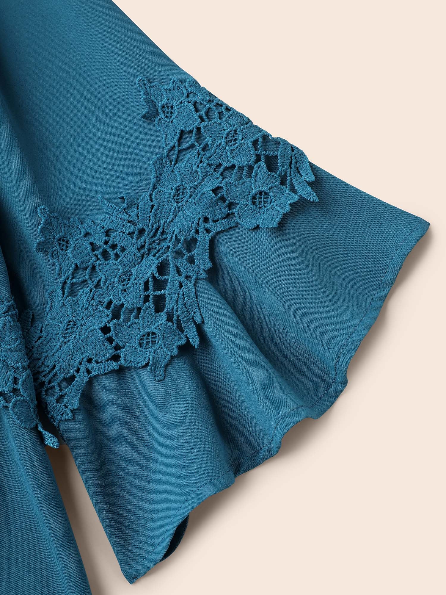 Lace Detail Ruffled Round Neck Blouse - Image 5