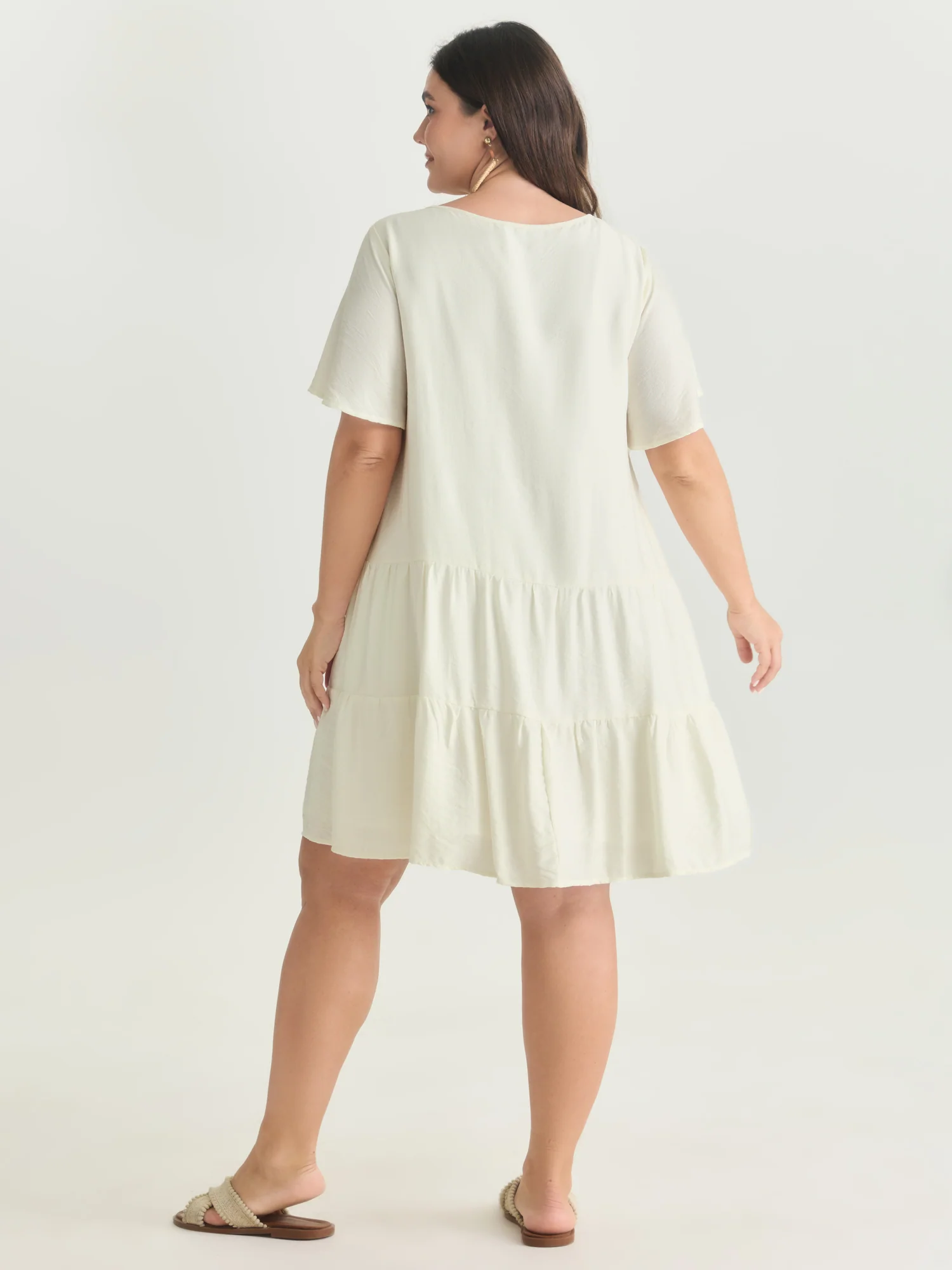 Lace Drawstring Neckline Tiered Mini Dress - Image 4