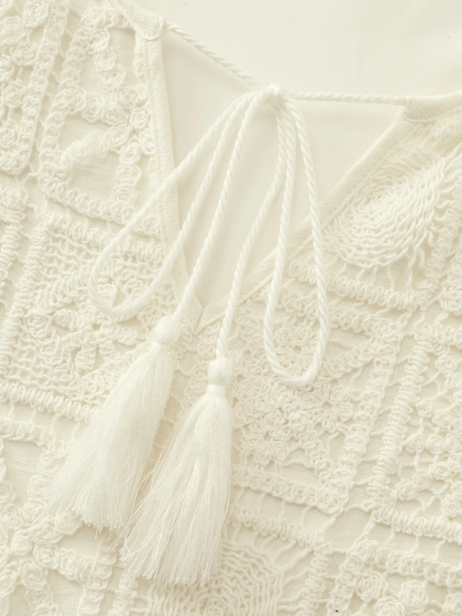 Lace Drawstring Neckline Tiered Mini Dress - Image 5